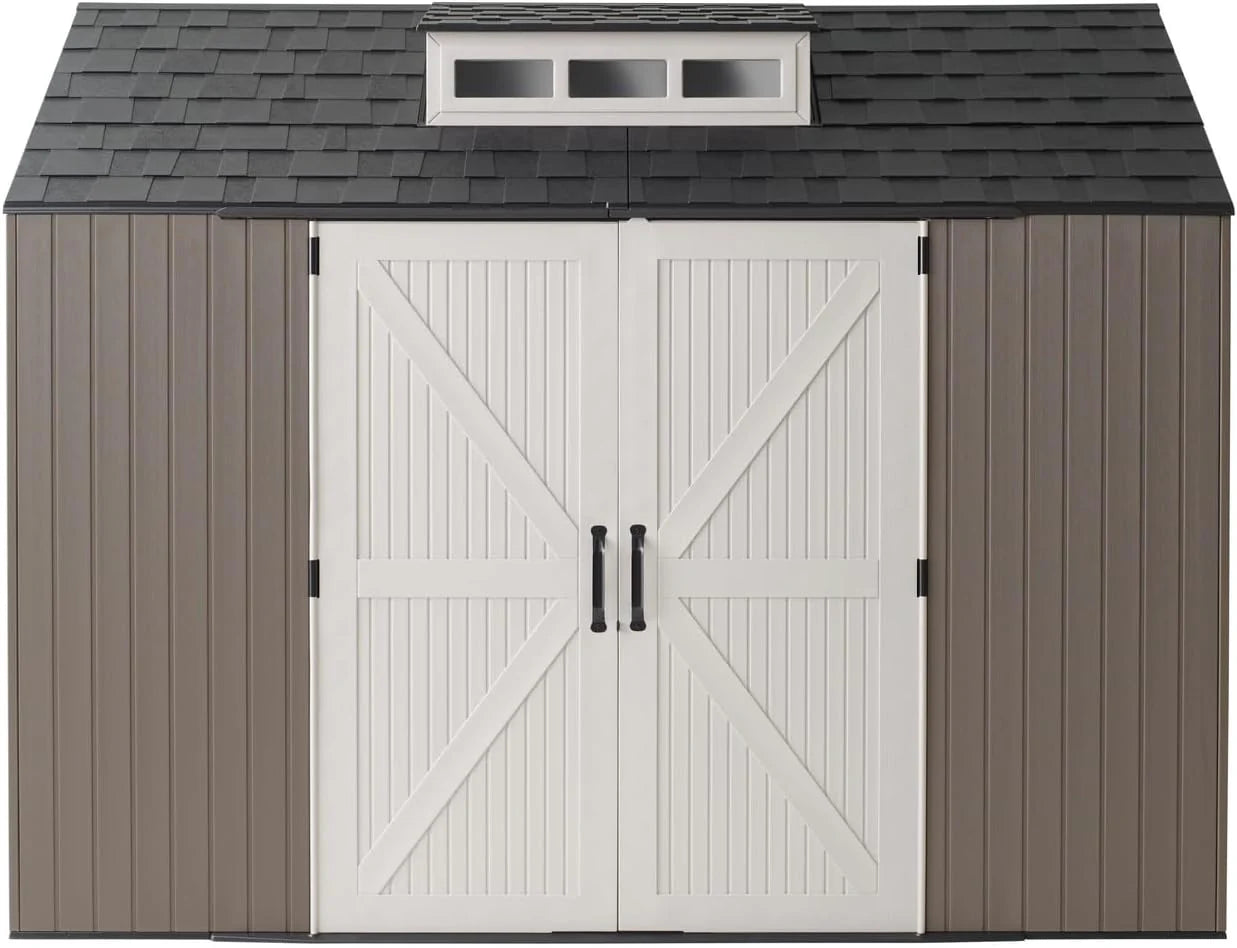 Rubbermaid Resin Outdoor Storage Shed With Floor (7 x 7 Ft) Weather Resistant Gray Organization for Home/Backyard/Garden Tools/Lawn Mower/Bike Storage/Pool Supplies