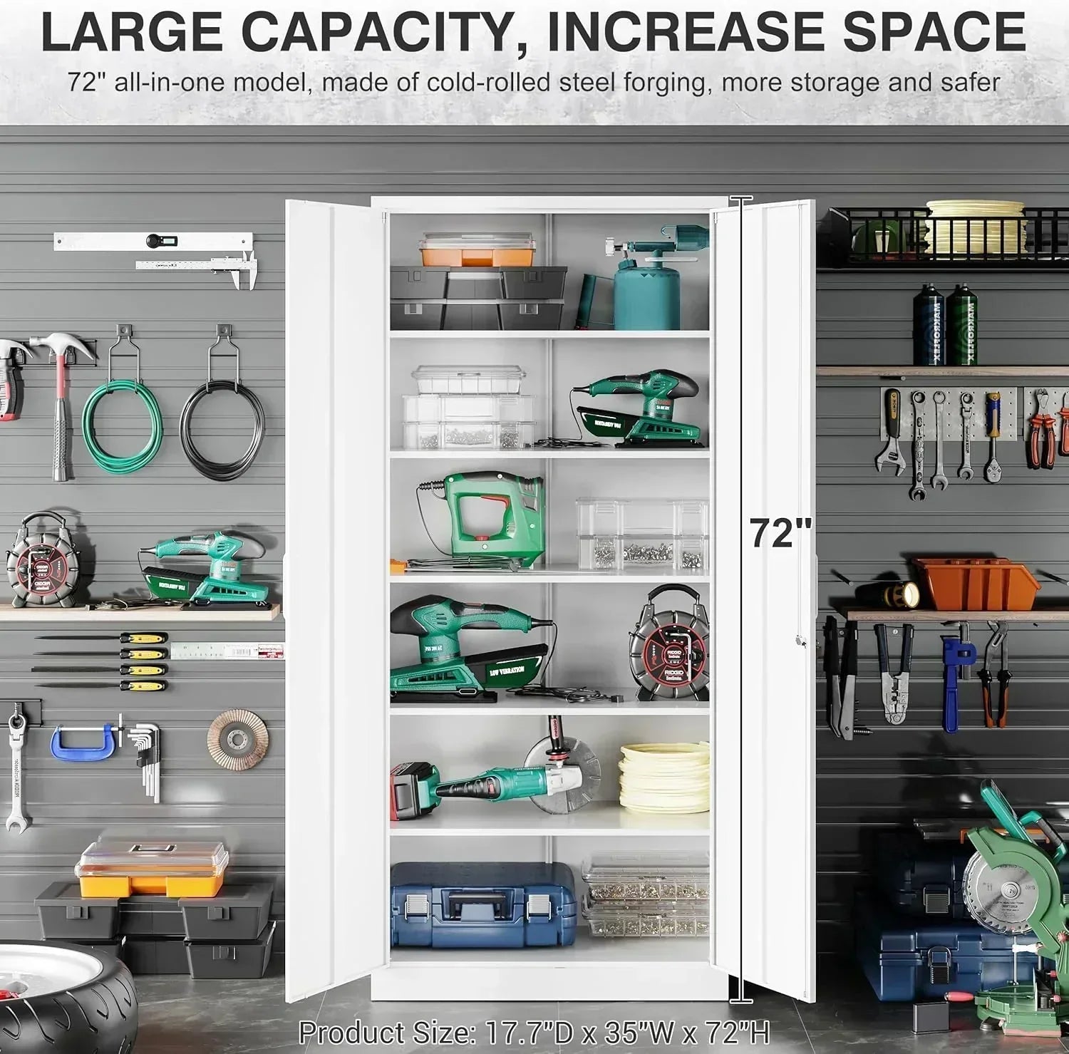 Metal Storage Cabinet with 2 Doors and 6 Shelves Black Metal Cabinet Garage Storage Cabinet