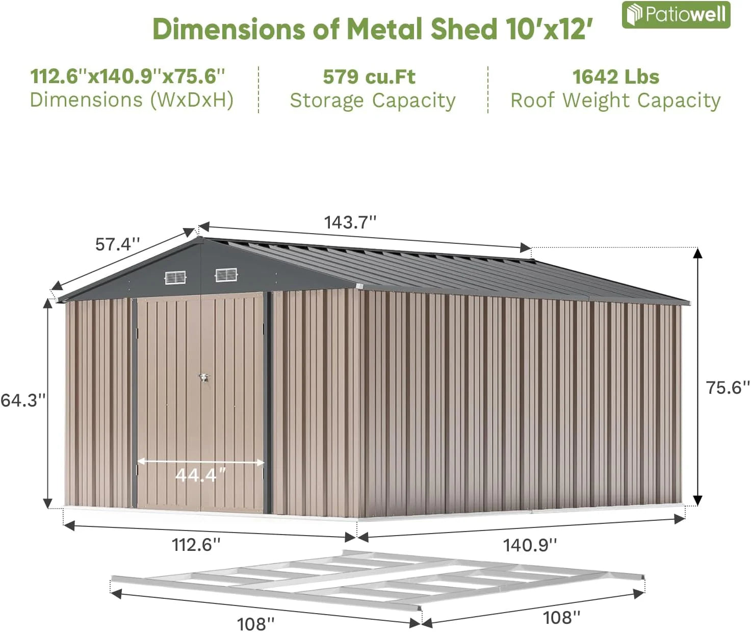 Patiowell 5x3 FT Outdoor Storage Shed Tool Shed with Sloping Roof and Lockable Door Metal Shed