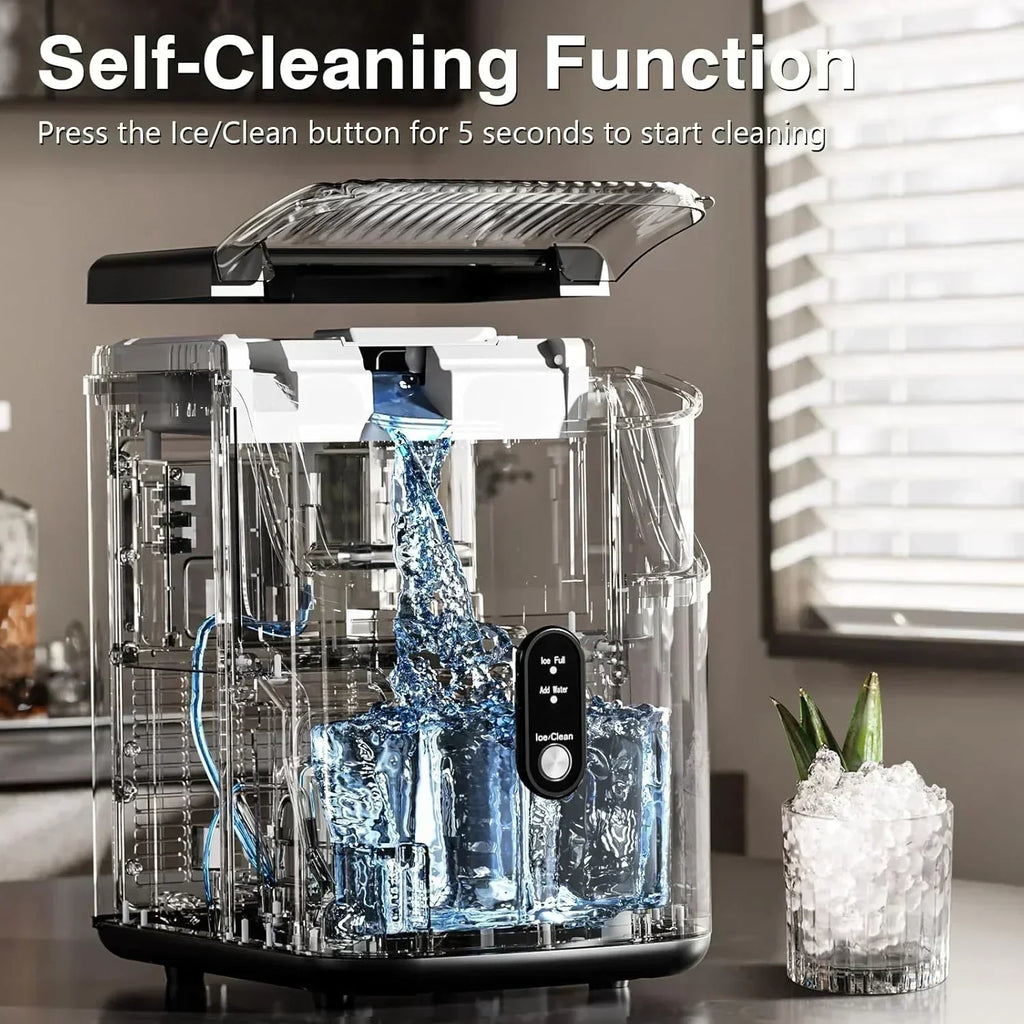 Nugget Ice Makers Countertop Pebble Ice Machine with Chewable Pellet Ice Self-Cleaning