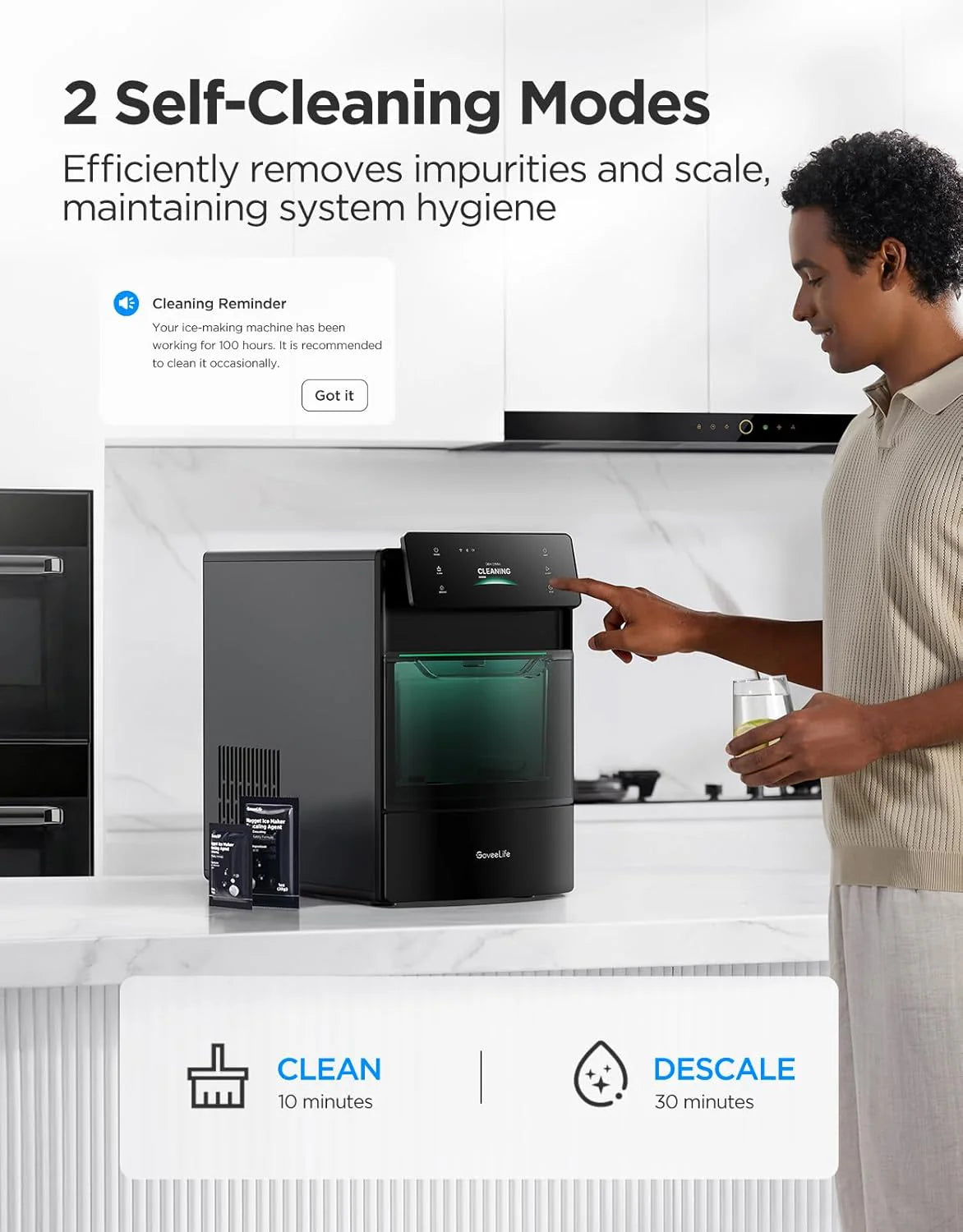 GoveeLife Smart Nugget Ice Maker Pro, 60lbs Daily, 6-Minute First Ice, 40dB Ultra-Quiet with AI NoiseGuard, App & Voice Control, Self-Clean, 3.5lbs Basket & Dual Water Tanks, for Home Kitchen, Party