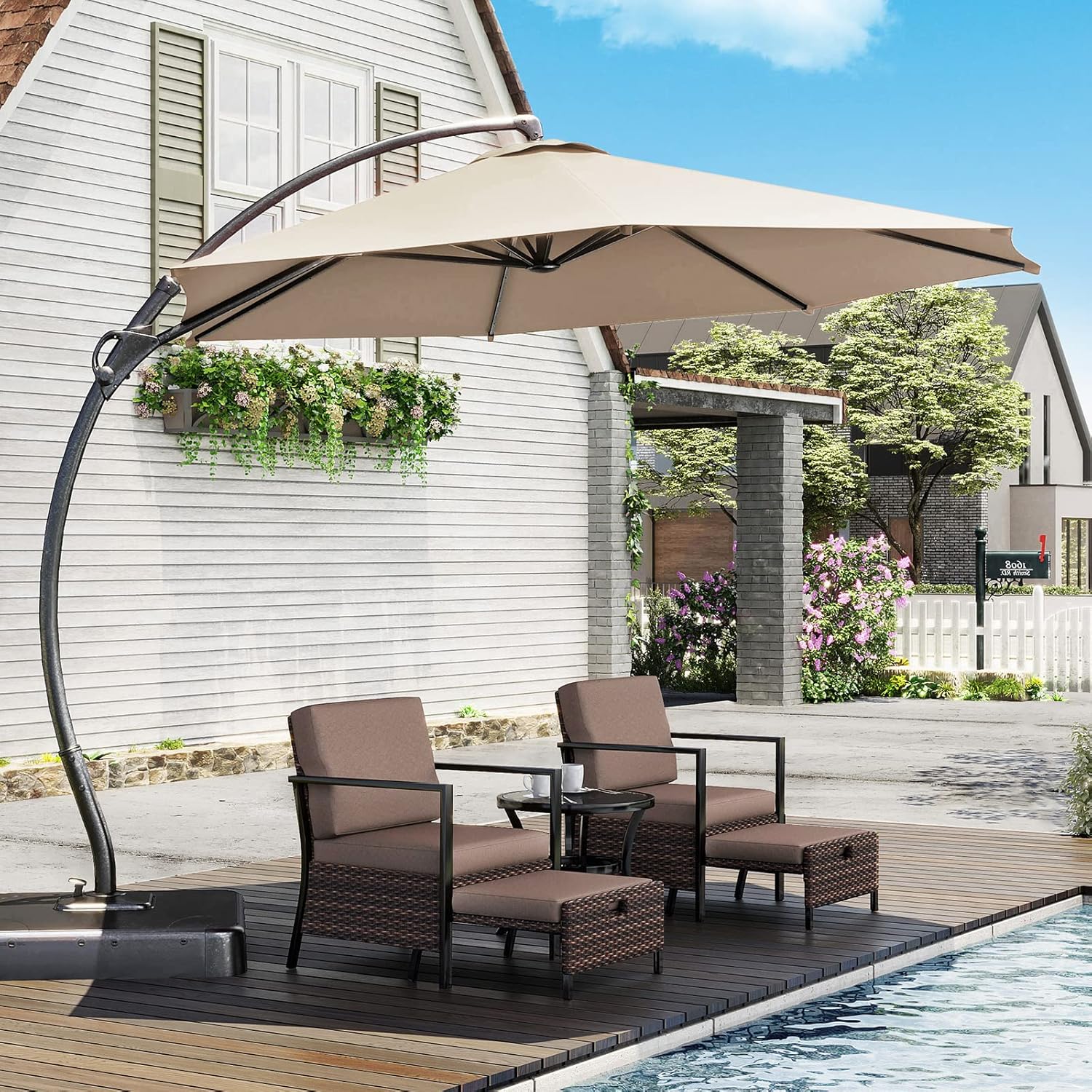 LAUSAINT HOME Outdoor Patio Umbrella with Base included 11 FT Deluxe Curvy Cantilever Umbrella