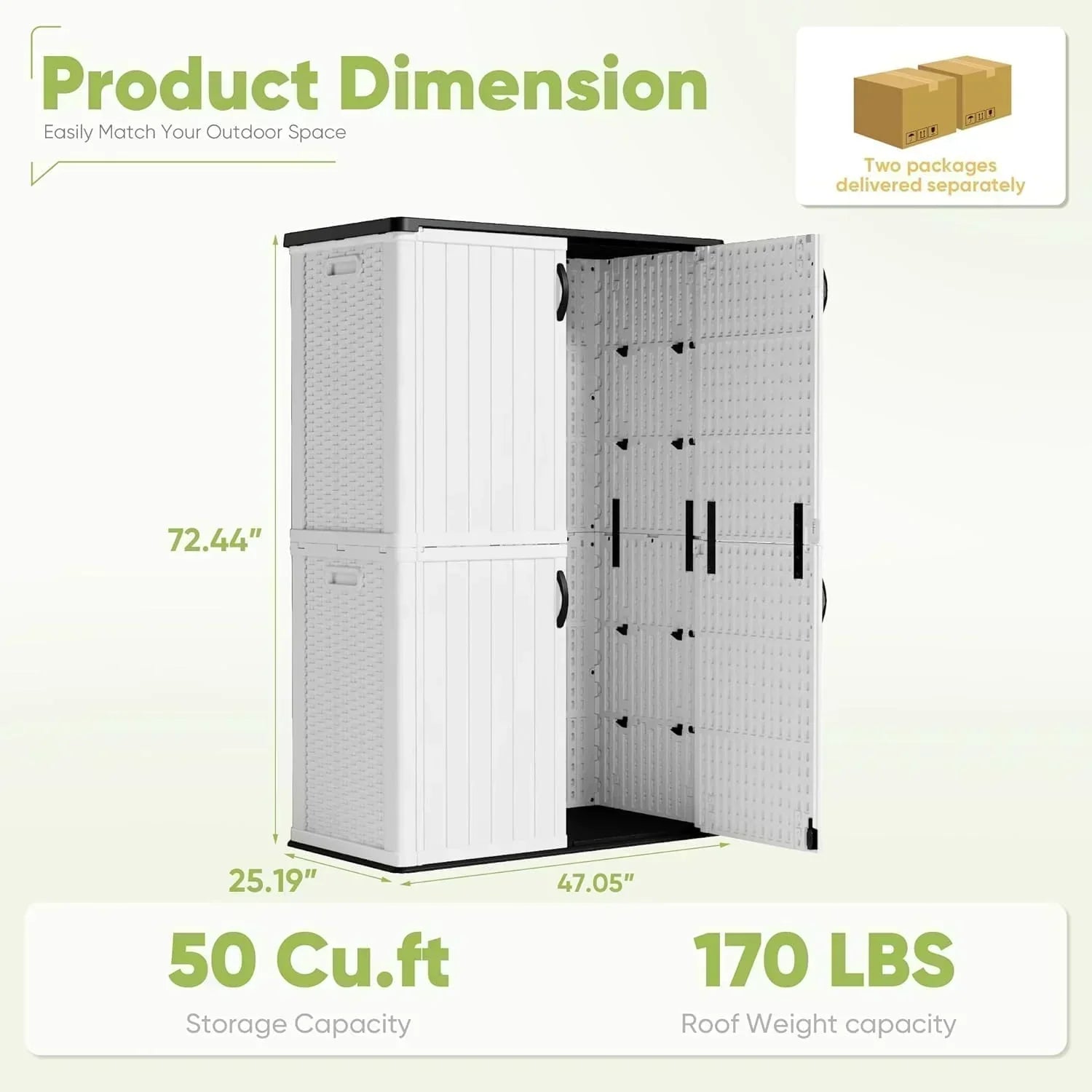 Devoko Outdoor Storage Cabinet 26 Cu Ft with Lockable Doors Horizontal Storage Shed Waterproof