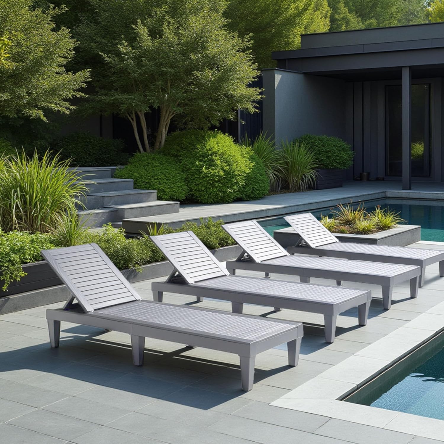 Patio Chairs - Black Chaise Lounge Chair Outdoor 5-Position Adjustable Sun Tanning Chair Waterproof Pool Lounge Chairs Set of 2 Reclining Lawn Chair, Lightweight Outdoor Lounge Chairs