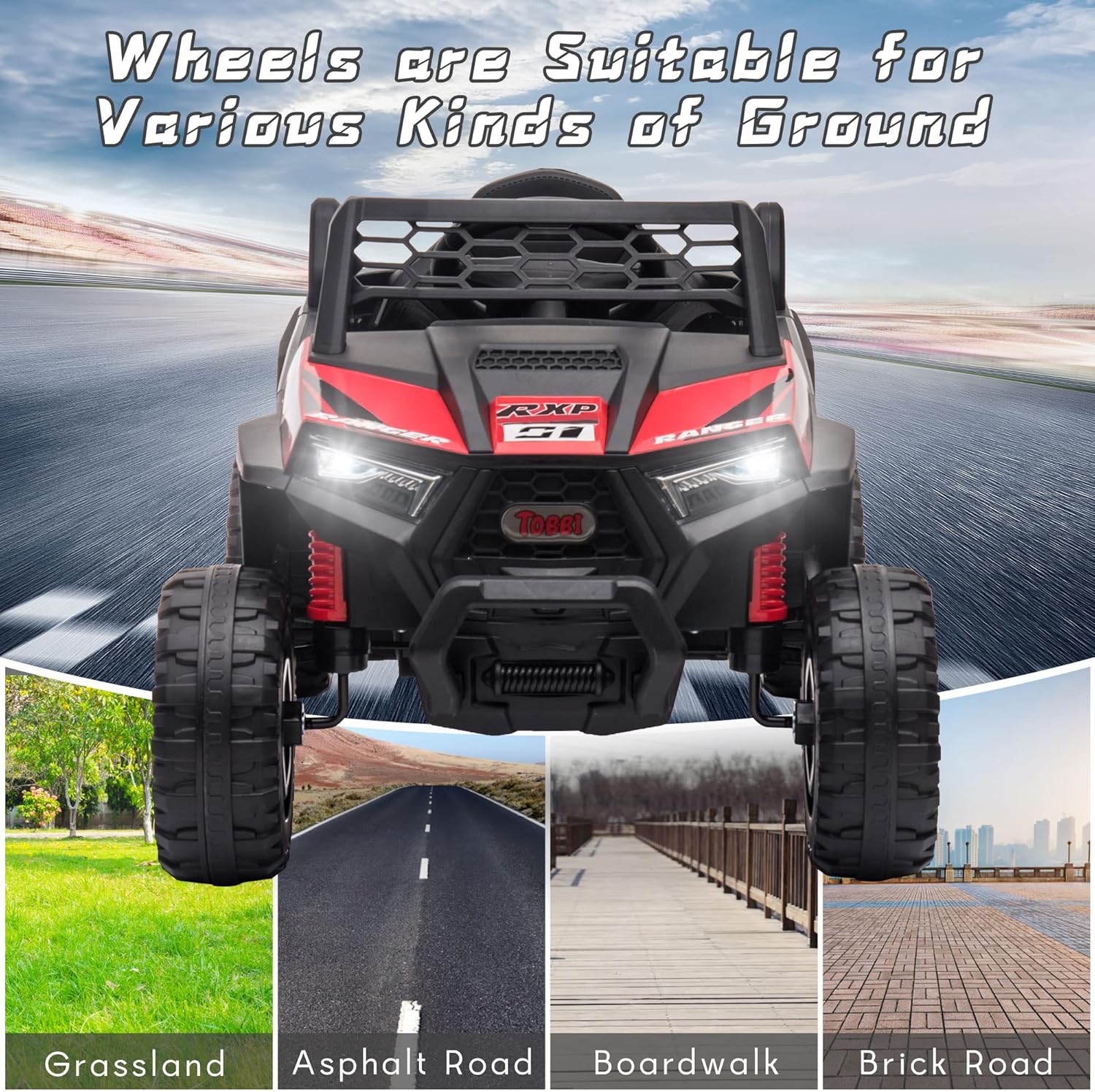 TOBBI 12V Kids Ride on Car Electric Off-Road UTV Truck with Diverse Functions Double Open Doors