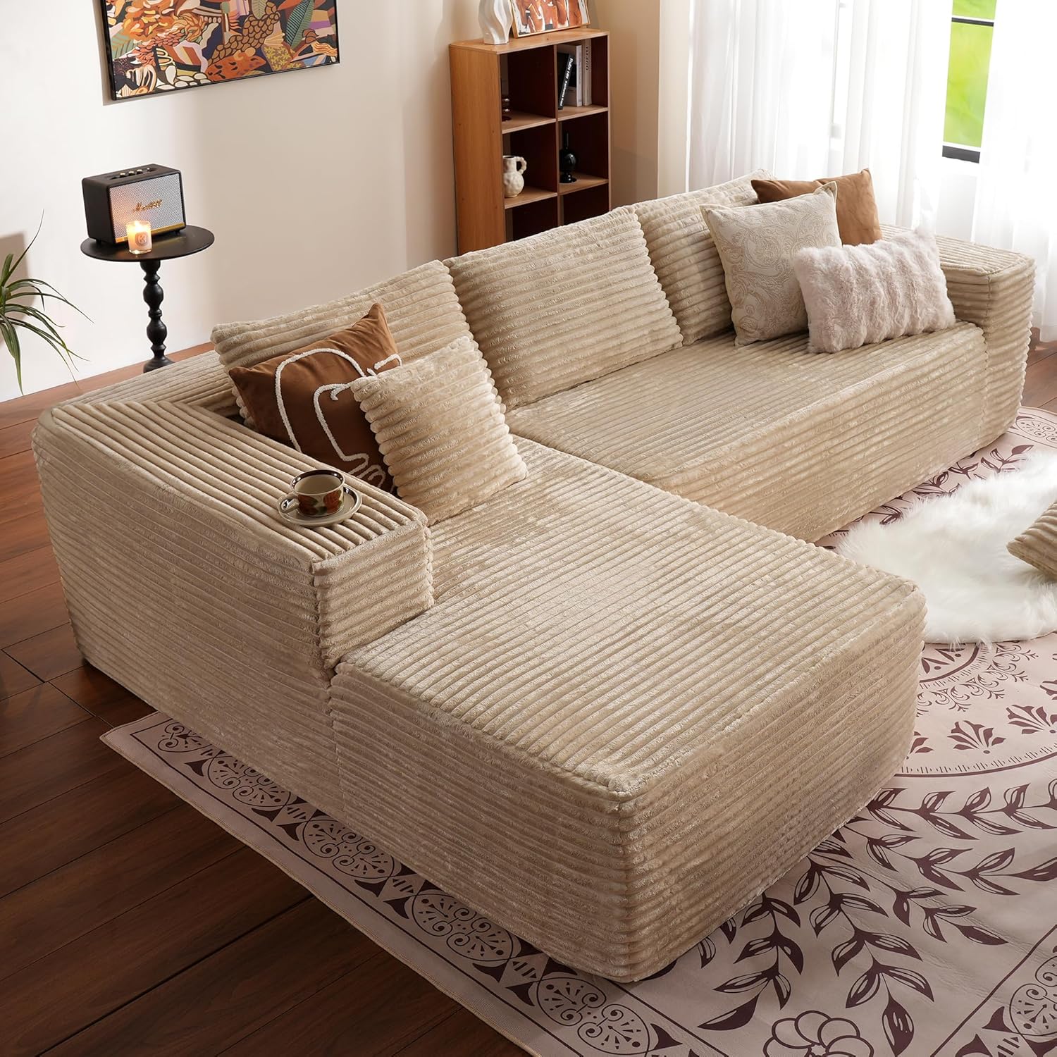 ovios 104 Cloud Sectional Couch with L-Shape Chaise,Modern Modular Sofa with Deep Seat, Upholstered Couches for Living Room Bedroom,No Assembly Required, Grey (Plush Corduroy Fabric)