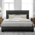 Allewie Queen Size Platform Bed Frame Fabric Upholstered Headboard Wooden Slats Support