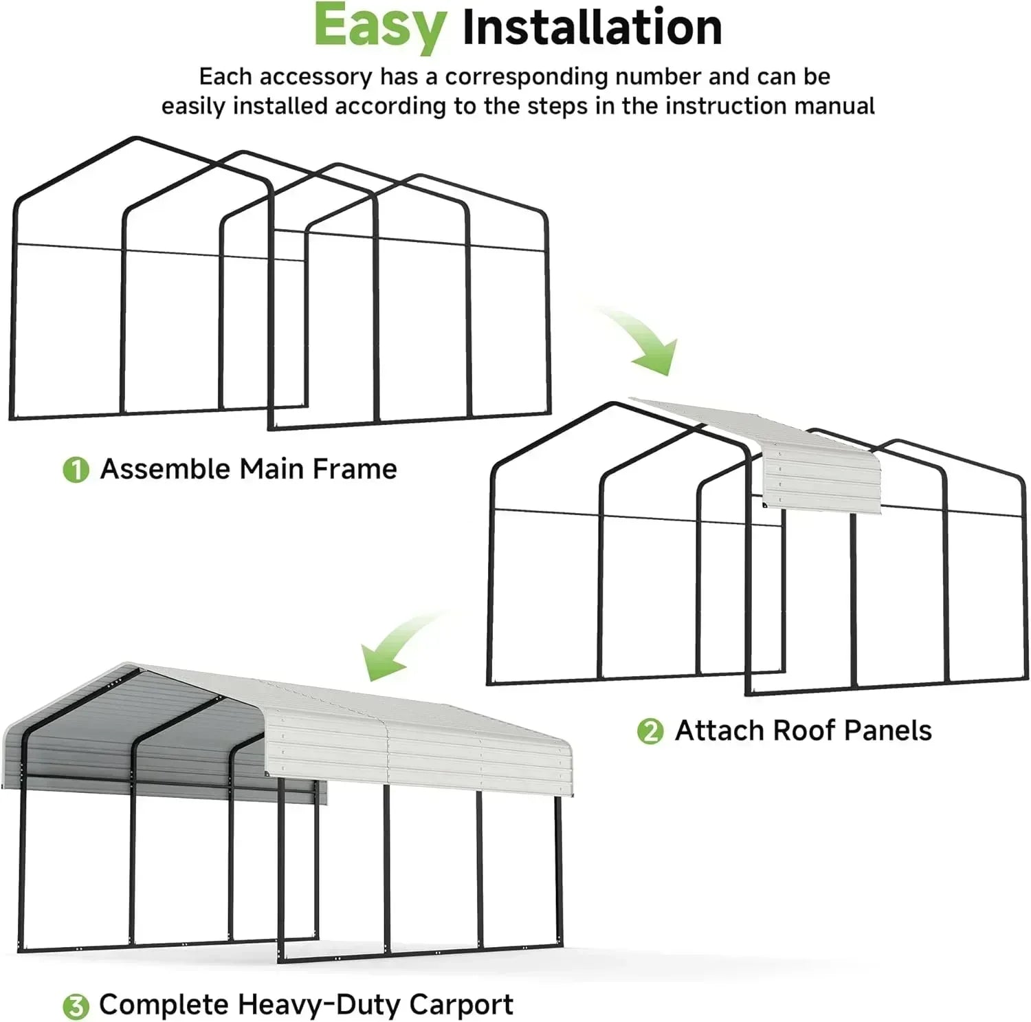 10'x15' Heavy Duty Metal Carport Outdoor Garage Car Shelter Shade with Heavier Frame