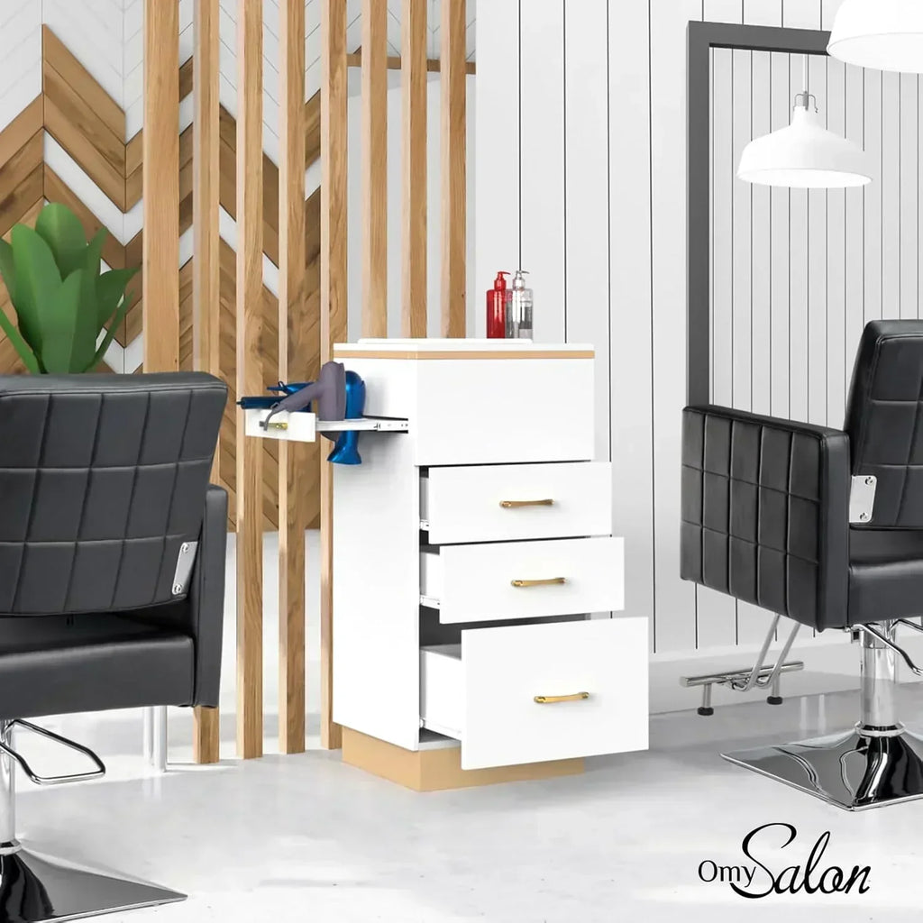 OmySalon Salon Storage Station Barber Stations Beauty Salon Spa Equipment with 3 Drawers