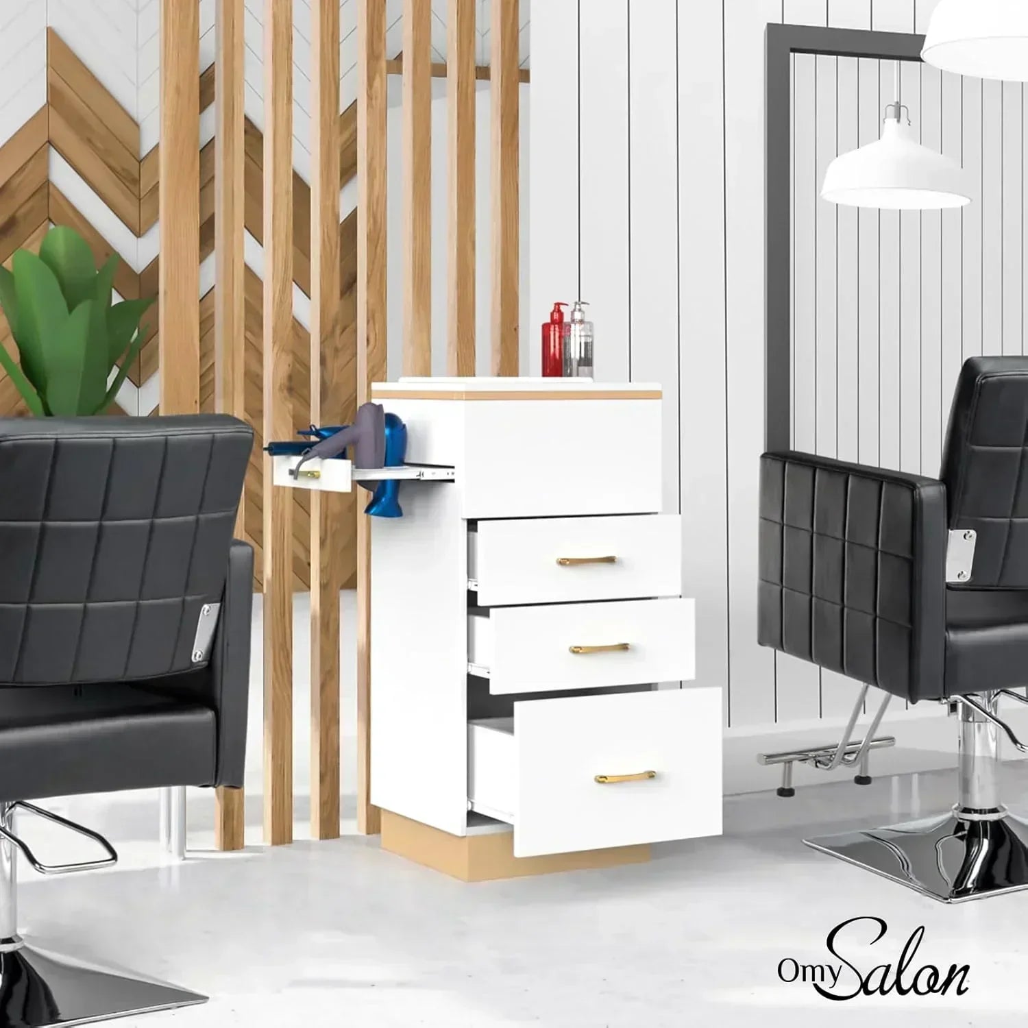 OmySalon Salon Storage Station Barber Stations Beauty Salon Spa Equipment with 3 Drawers