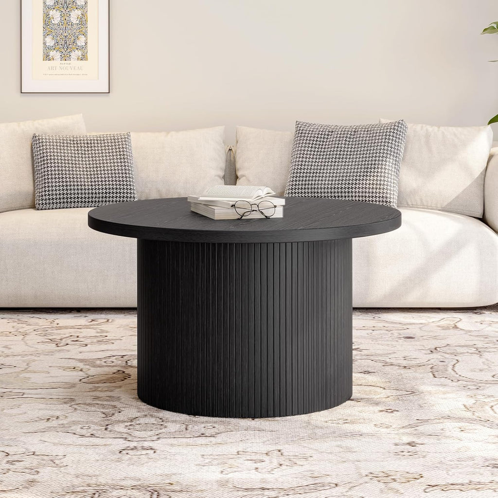 31.5 inch round coffee table living room roll-up coffee table mid-century modern wood coffee table