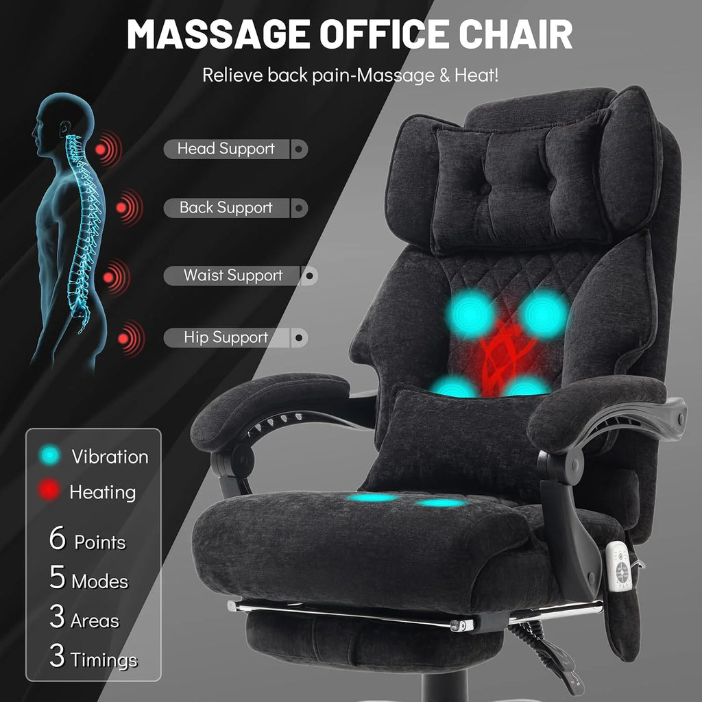 Massage Office Chair with Footrest, Large and Tall Leather Office Chair 500 lbs