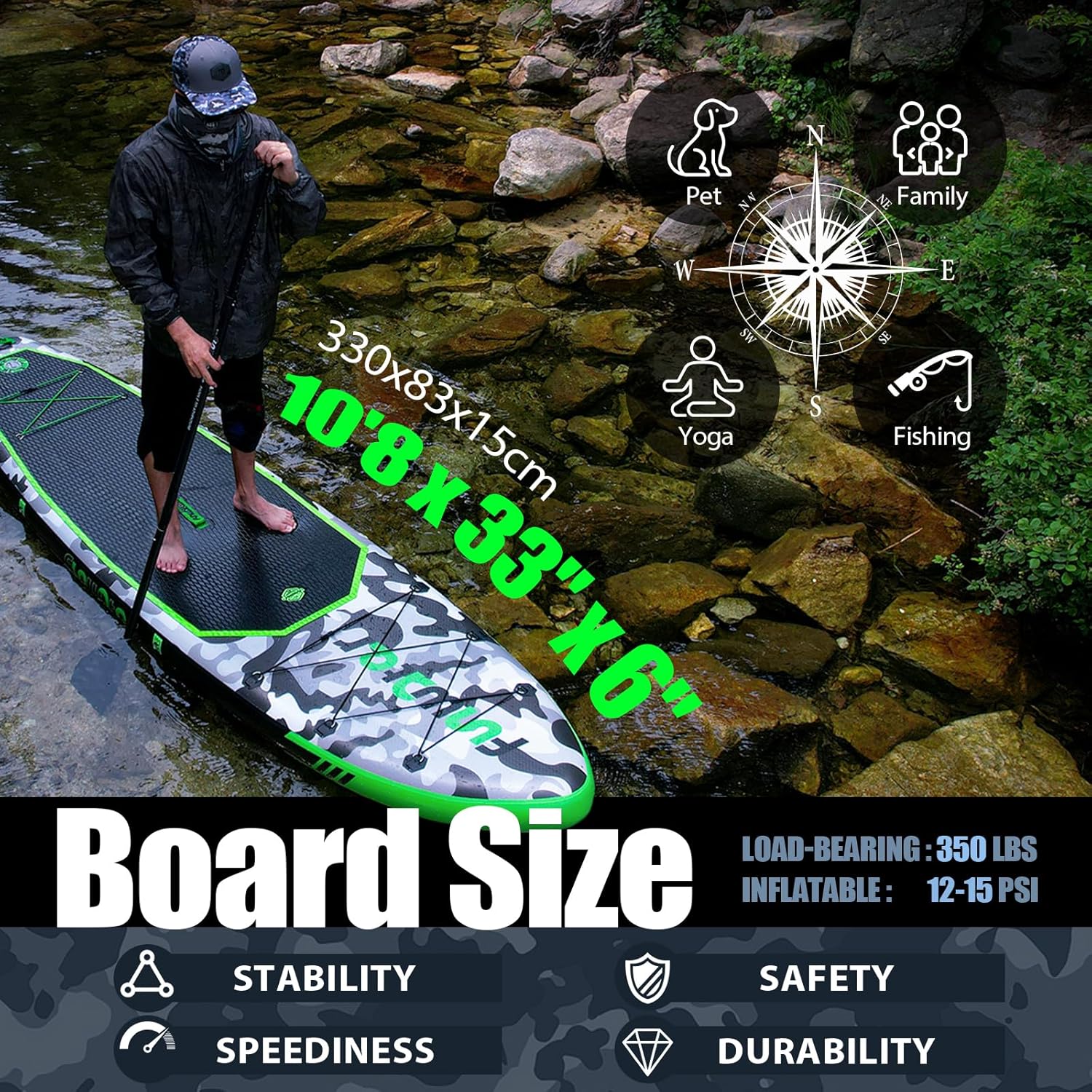 FunWater Inflatable Stand Up Paddle Board with Premium SUP Paddle Accessories, Non-Slip EVA Deck, 11'/10'6' Paddle