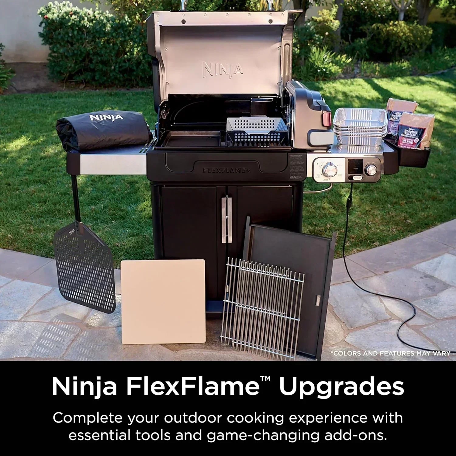 Ninja FlexFlame Grill and Smoker Electric Propane Grill Roaster BBQ Grill 5-in-1 Cooking System