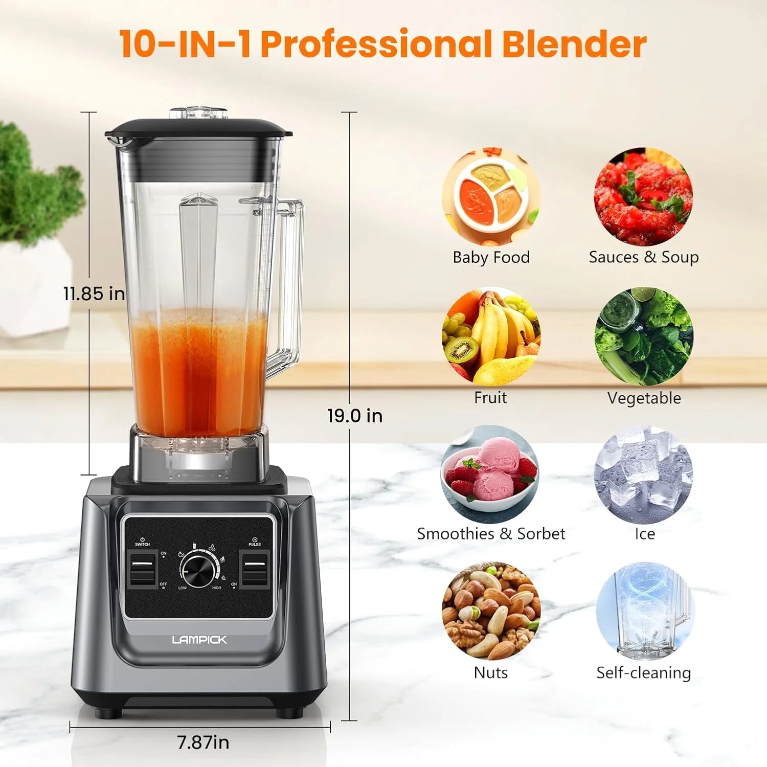Blenders for Kitchen, 2000W Blender for Smoothies 35000 RPM