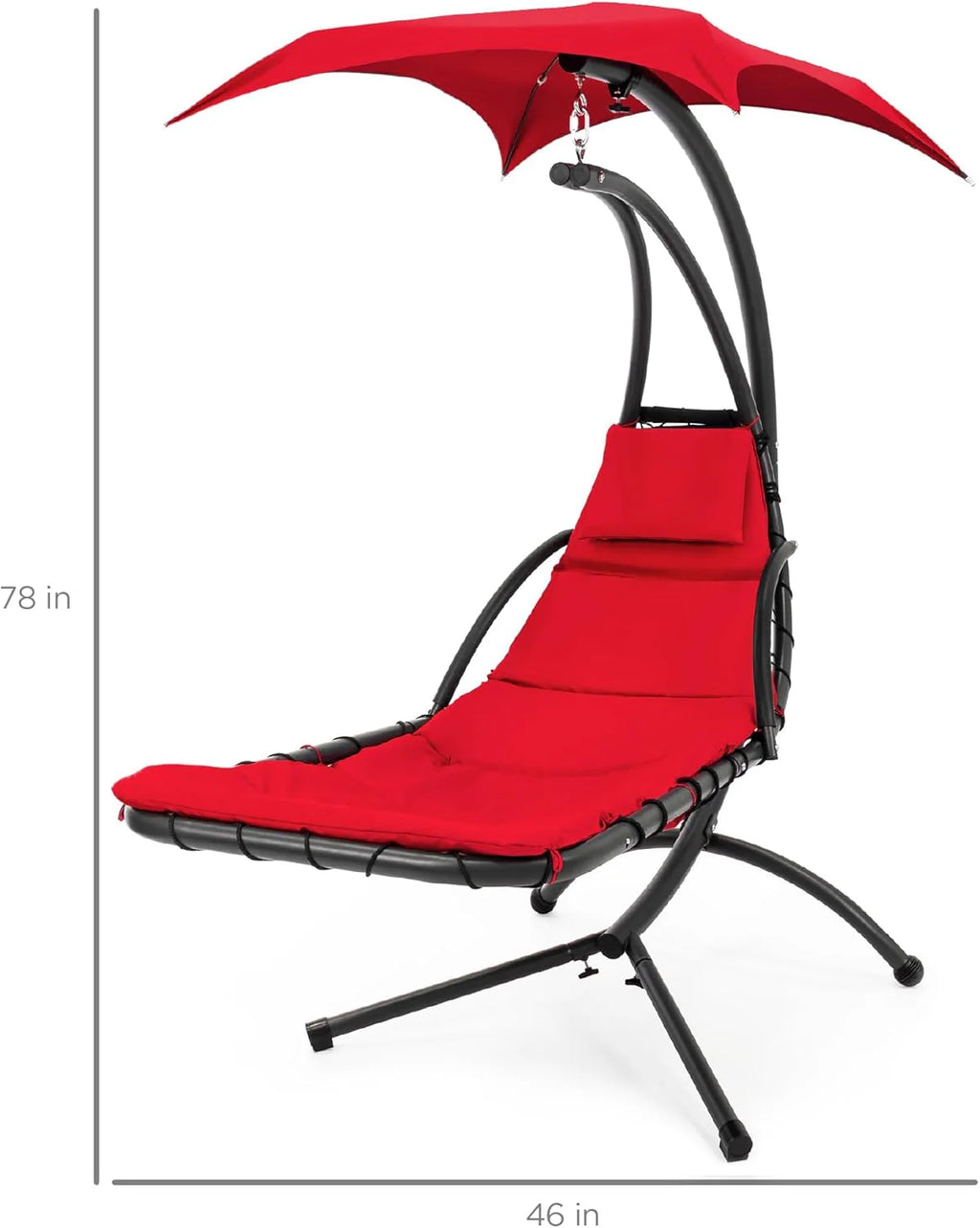 Best Choice Products Outdoor Hanging Curved Steel Chaise Lounge Chair Swing w/Built-in Pillow and Removable Canopy - Charcoal Gray