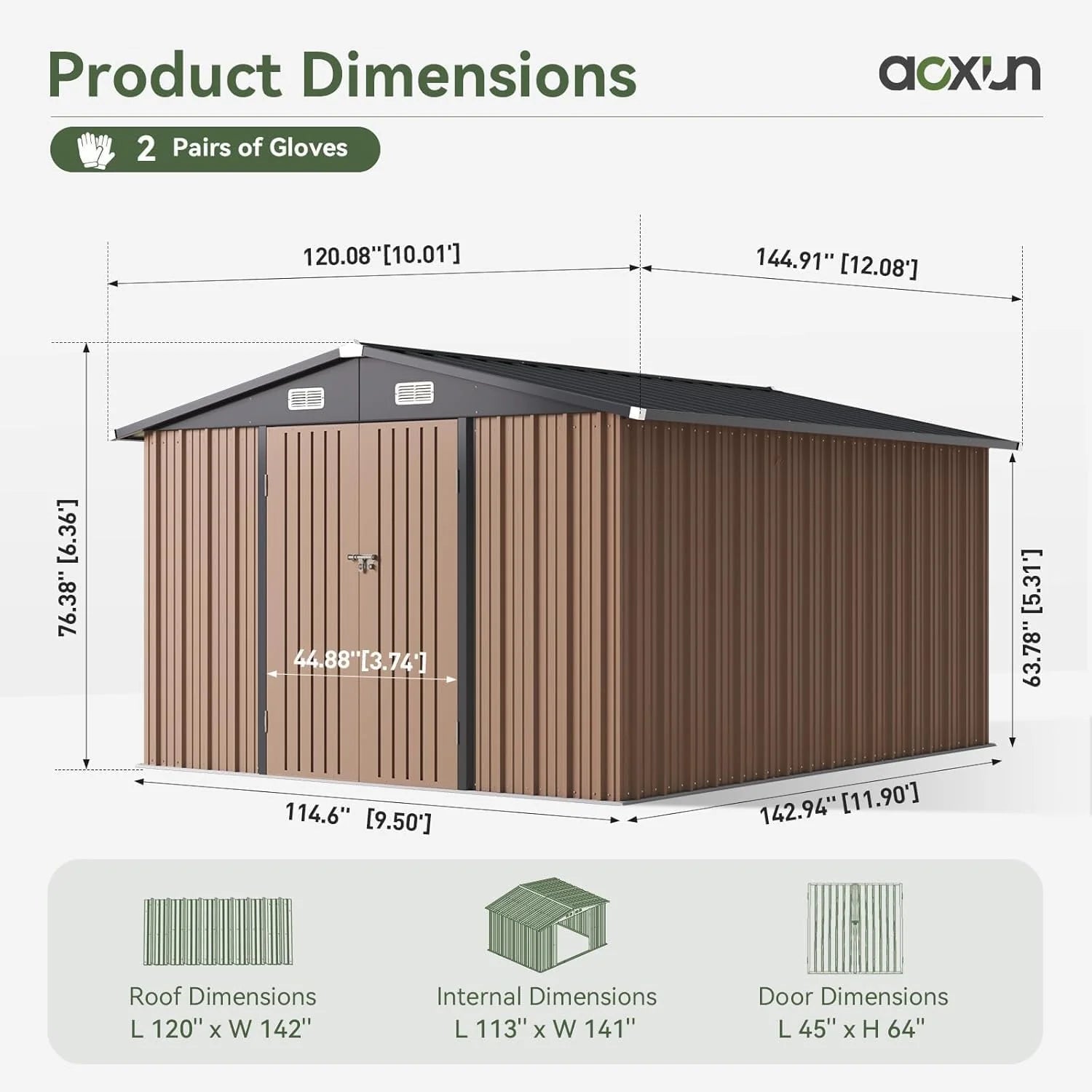 Aoxun 6.2x4 FT Shed Outdoor Storage Shed Metal Garden Shed Slooping Roof Tool Shed Bike Shed
