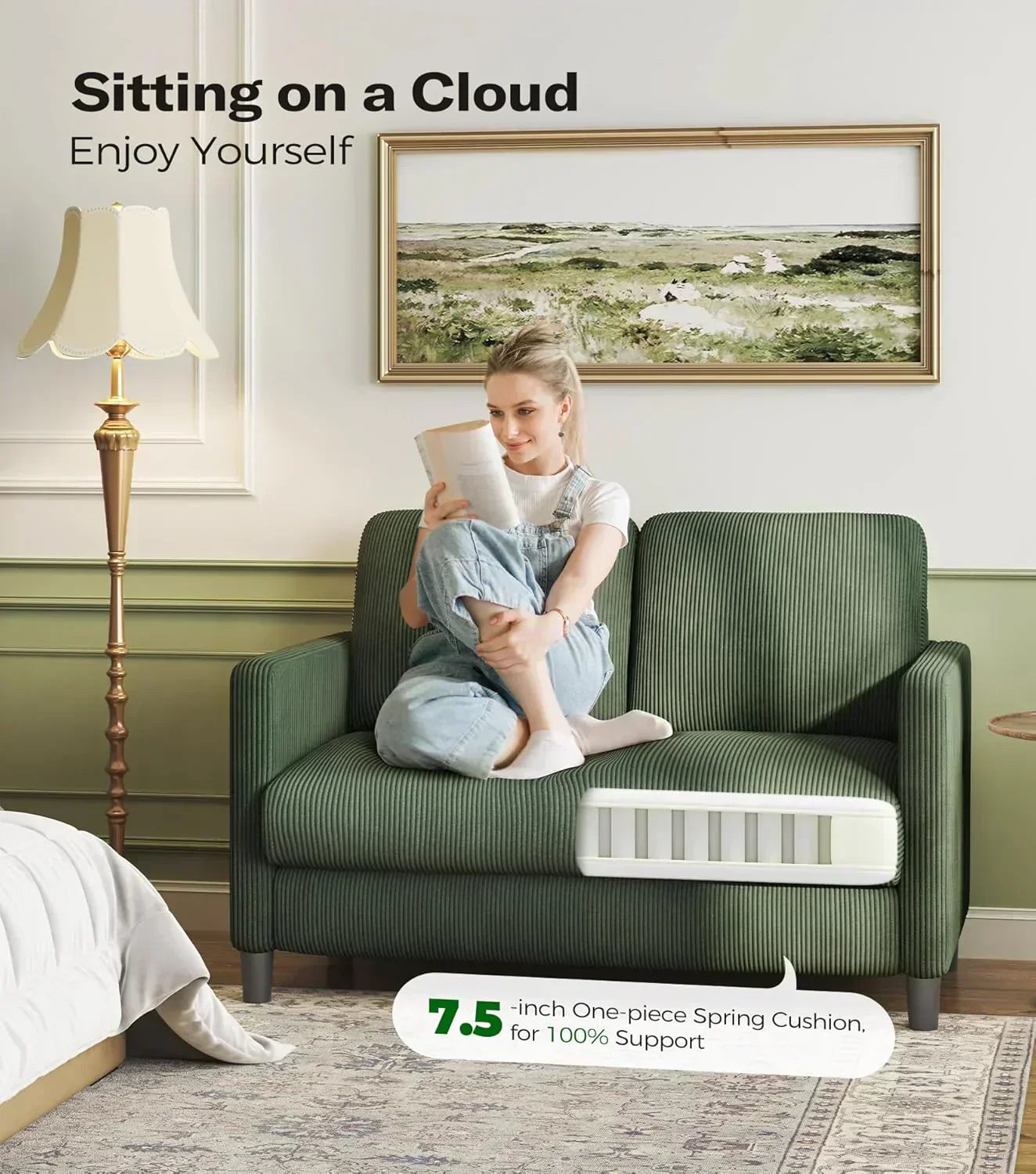 Loveseat Sofa 51 Love Seat Comfy Corduroy Small Loveseat Tool-Free Setup Couch