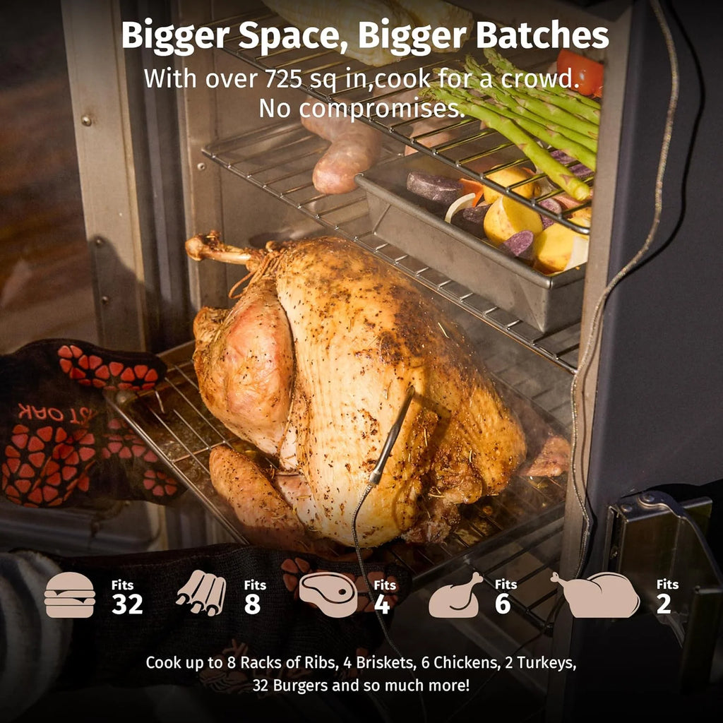EAST OAK 30 Outdoor Electric Smoker | Built-in meat probe, smokes up to 6 times longer in a single load, side loader for uninterrupted smoking
