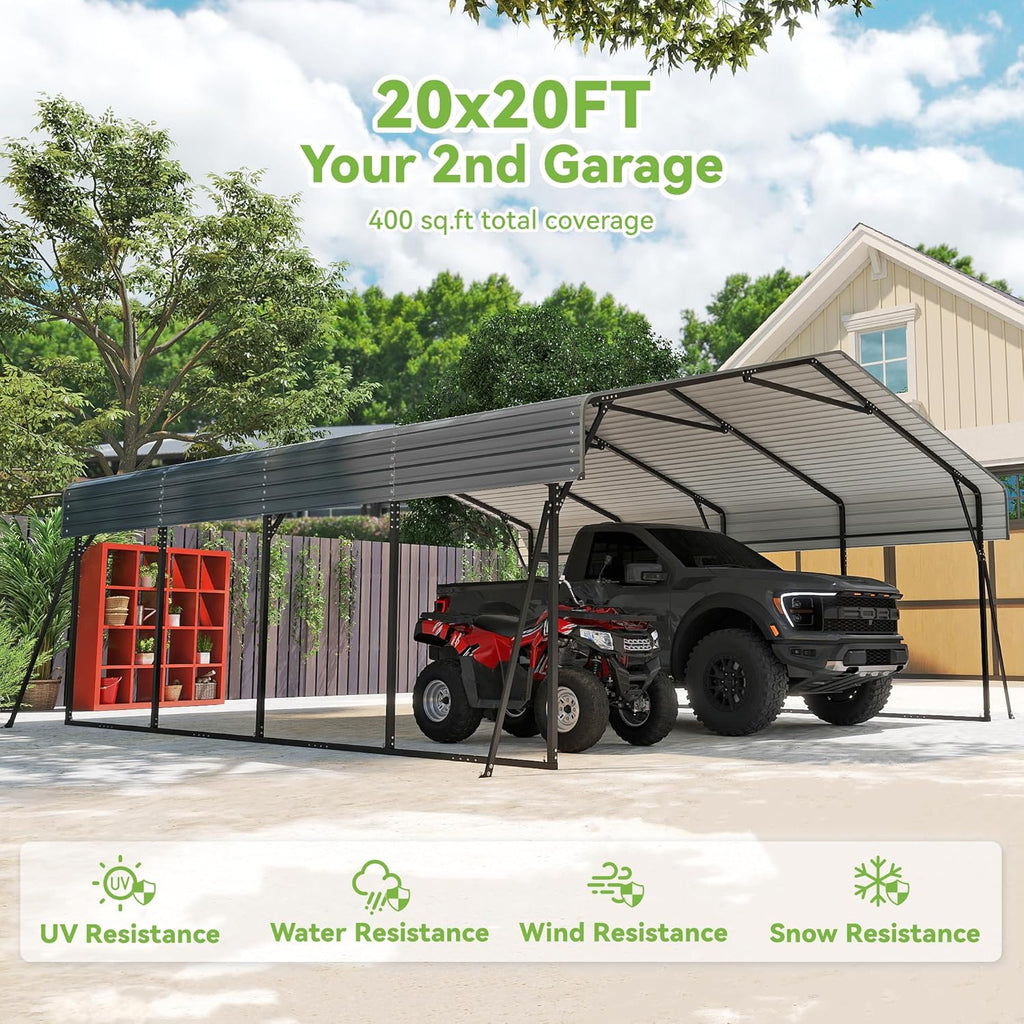 10'x15' Heavy Duty Metal Carport Outdoor Garage Car Shelter Shade with Heavier Frame