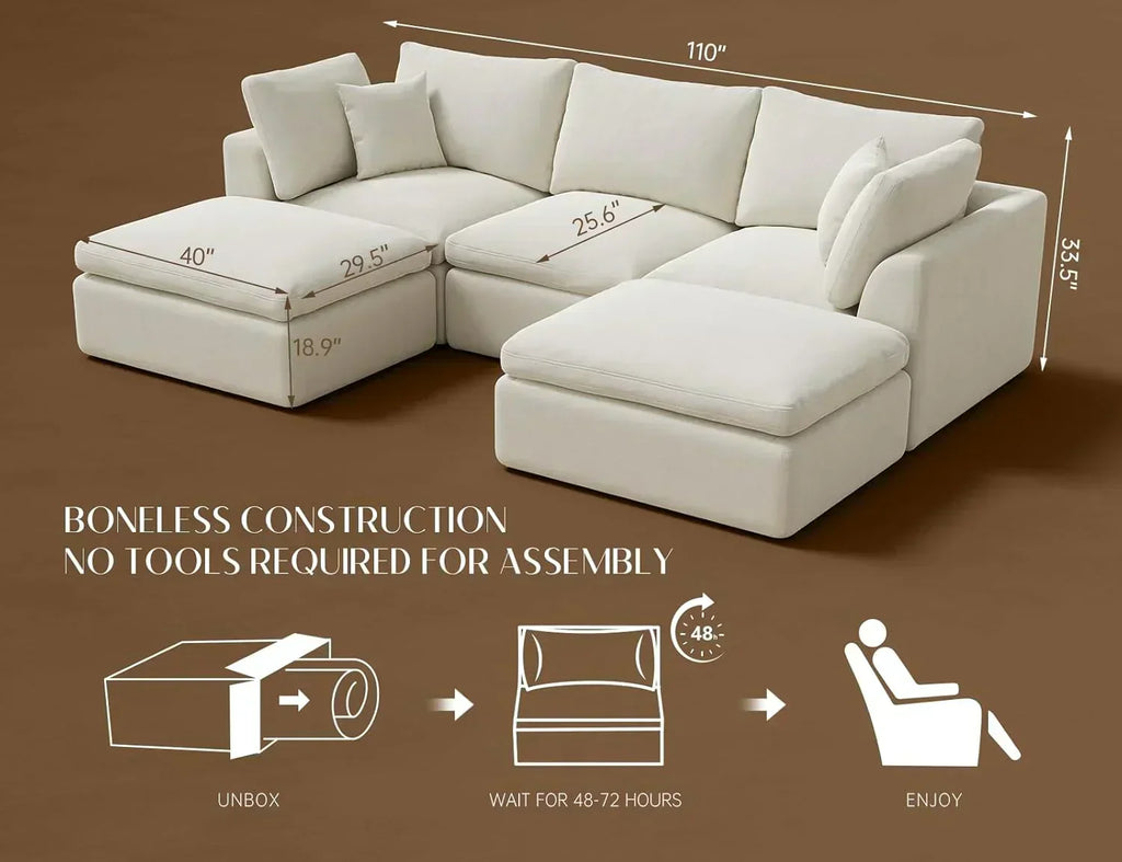 110 inch cloud sectional sofa for living room convertible L-shaped sofa 3 seater sectional sofa