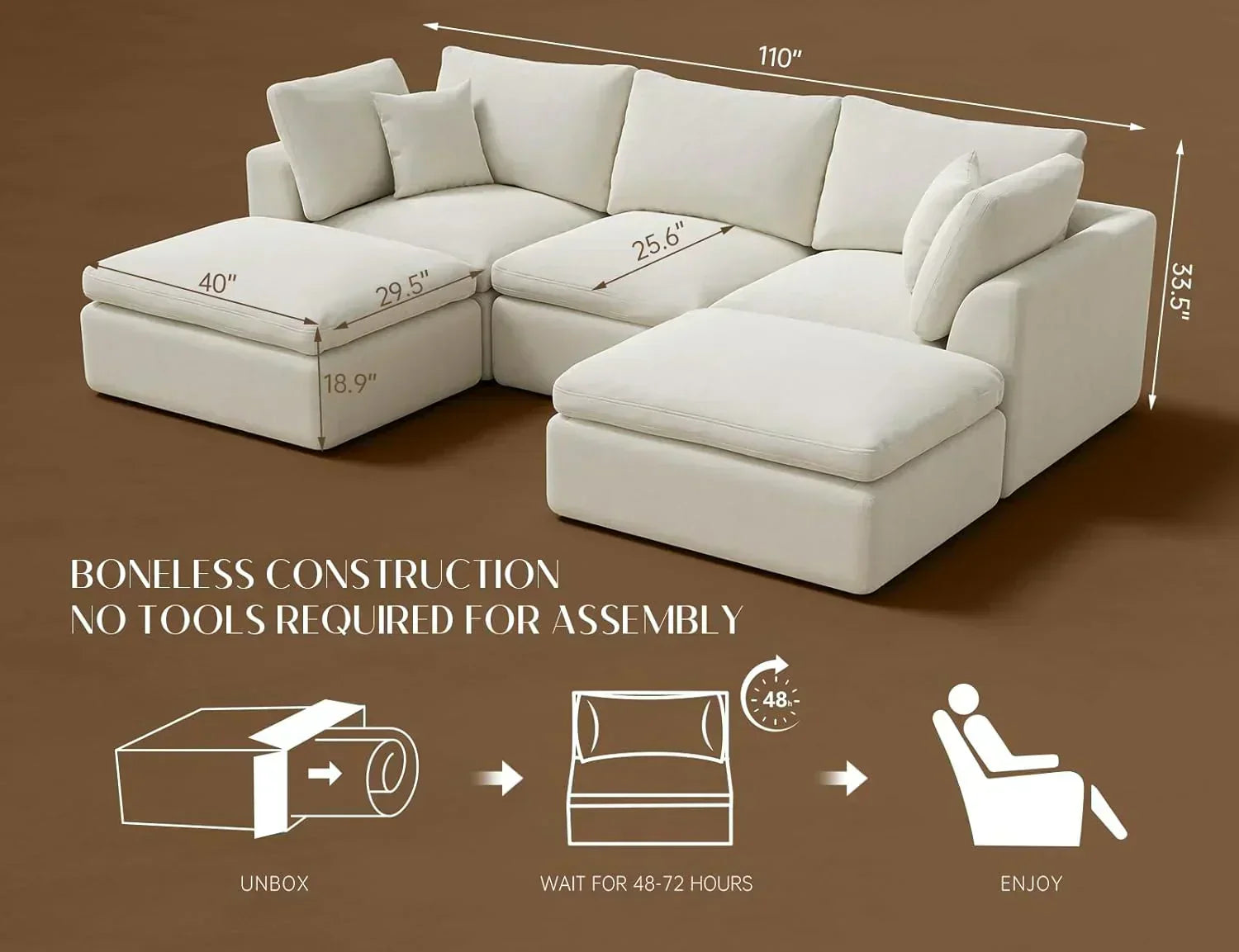 110 inch cloud sectional sofa for living room convertible L-shaped sofa 3 seater sectional sofa