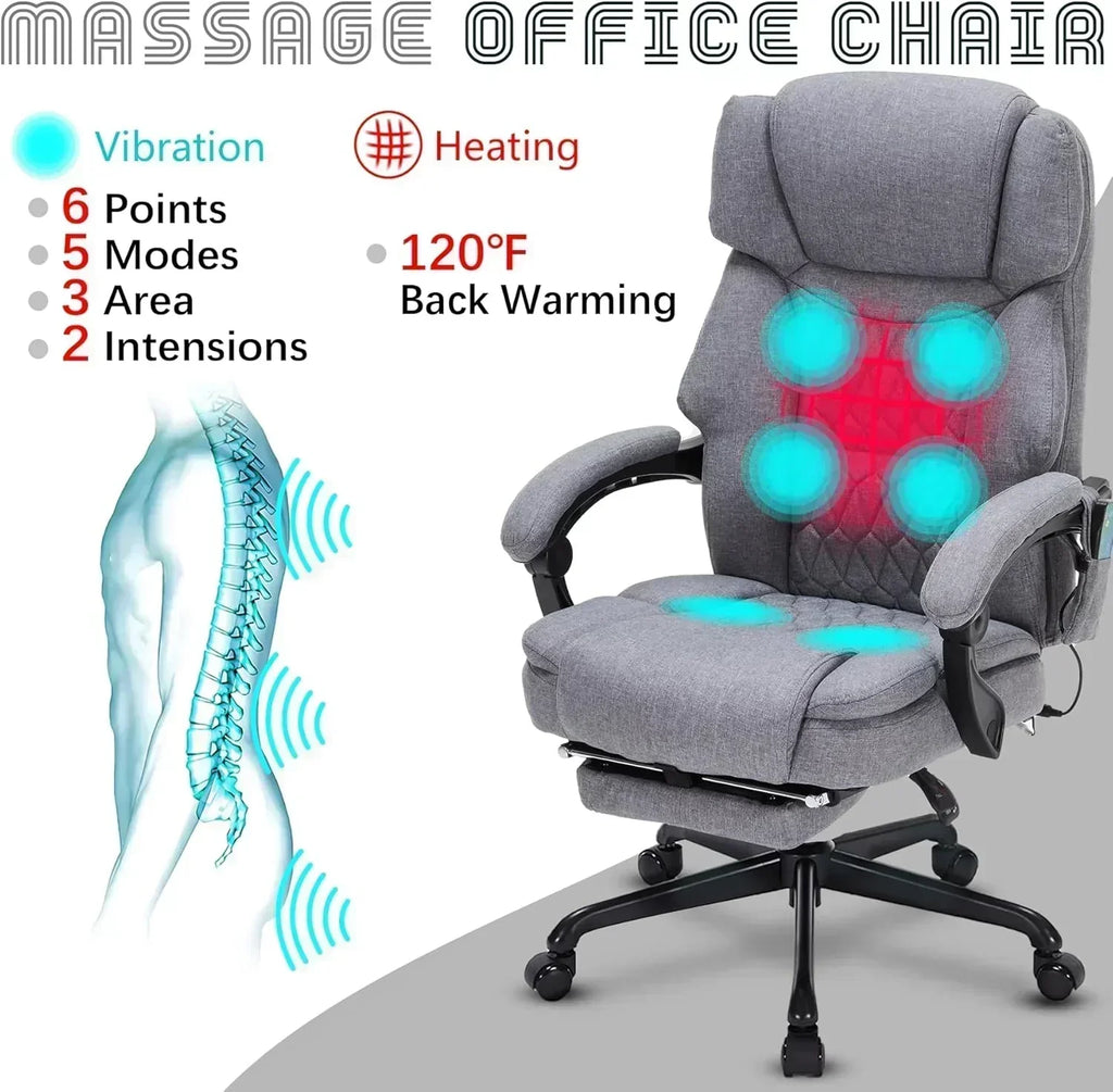 Massage Office Chair with Footrest 6 Point Vibration and Heating Home Office Desk Chair