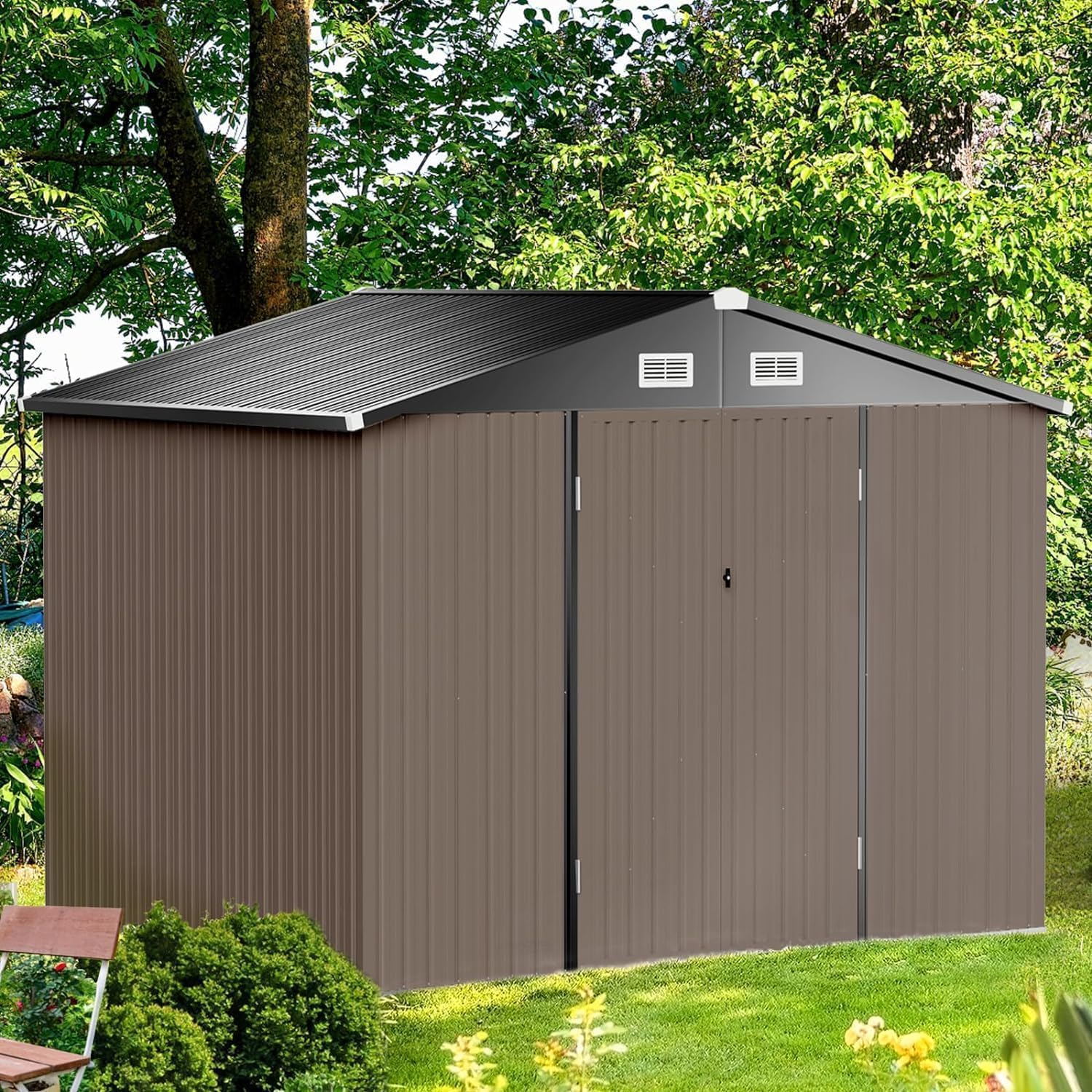 Aoxun 6.2x4 FT Shed Outdoor Storage Shed Metal Garden Shed Sloping Roof Tool Shed Bike Shed