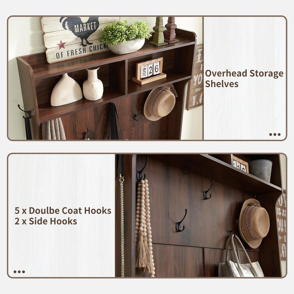 JXQTLINGMU 59 Farmhouse Hall Tree with Shoe Storage, Entryway Bench with 20 Cubbies, 12 Hooks & Sliding Barn Doors, Mudroom Coat Rack Cabinet, Off White
