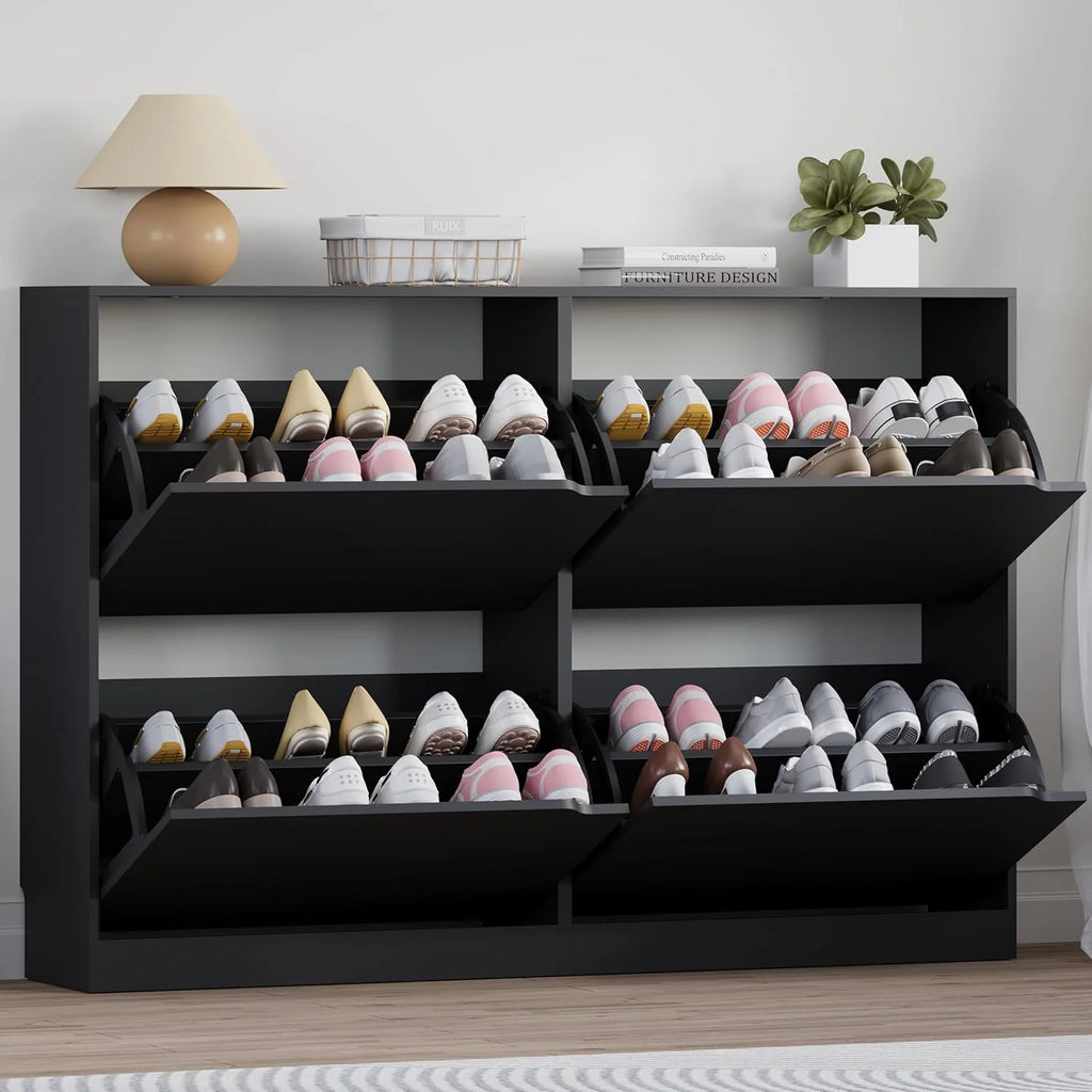 Shoe Cabinet with 3 Flip Drawers, Hidden Wood Shoe Cabinet,Freestanding Shoe Storage Cabinet