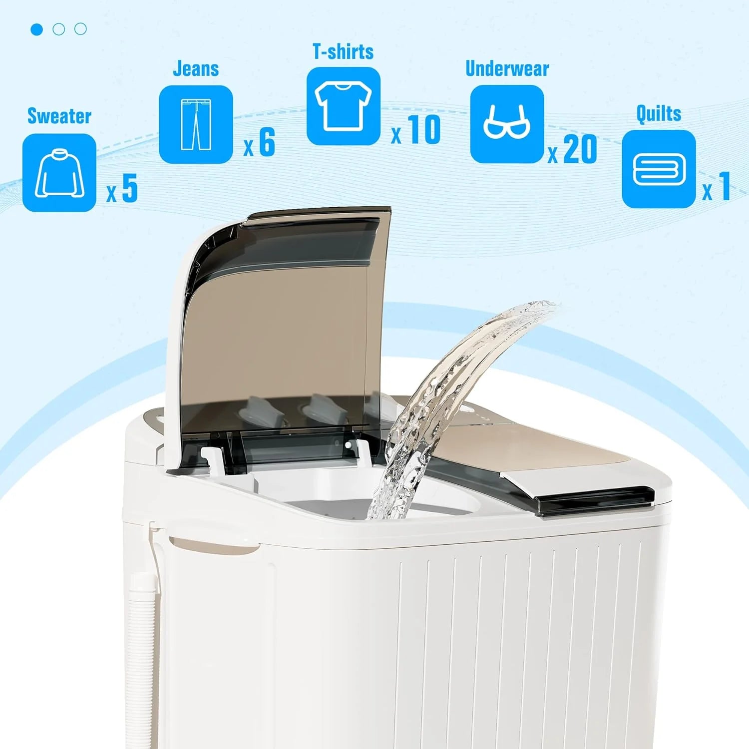 INTERGREAT Portable Washing Machine with Longer Hose, 16lbs Twin Tub Washer Mini Compact Laundry Washing Machine with Drain Pump, Semi-automatic Washer Combo for Dorms, Apartments, Blue