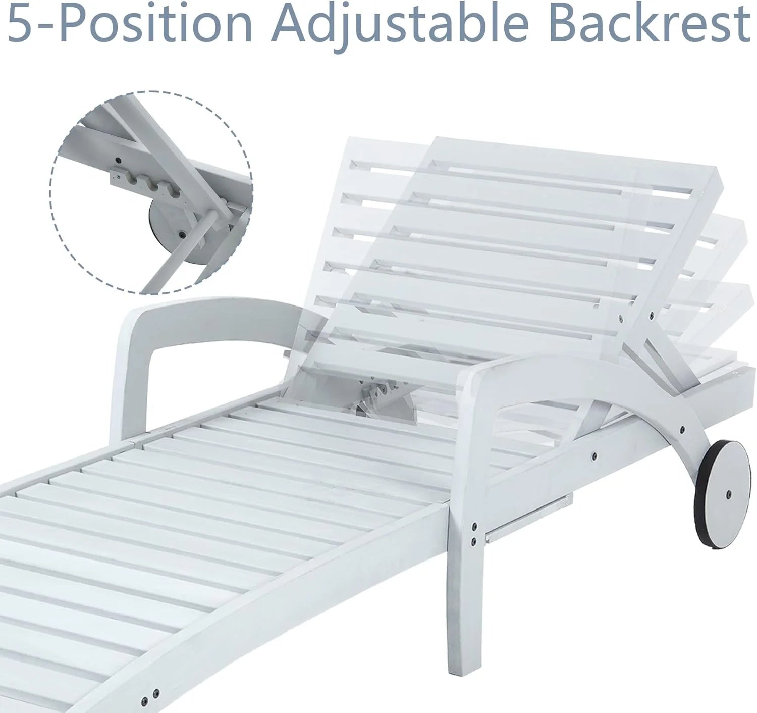 Pool Chaise Lounge Chairs Set of 4 5-Position Adjustable Outdoor Patio Lounge Chairs Wood Reclining Chaise Lounger Chair with Pullout Side Table