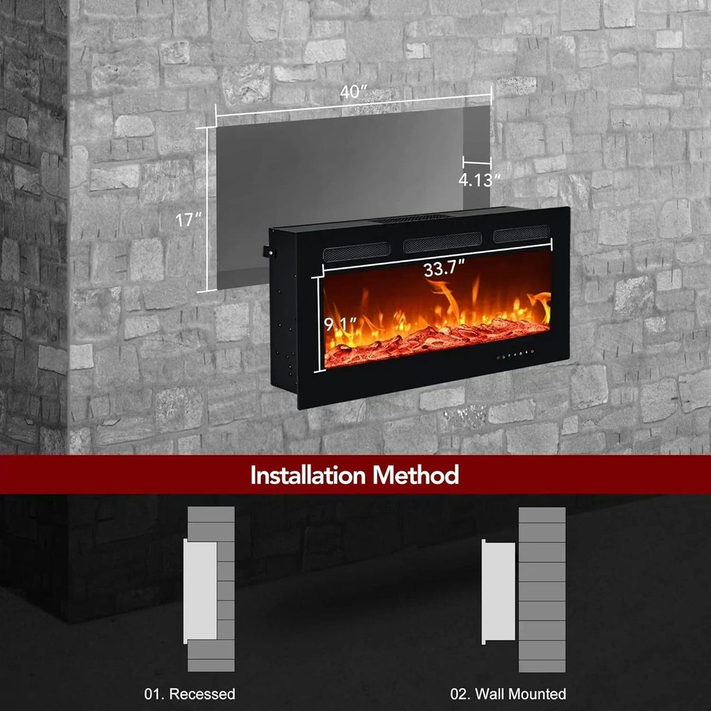 EUHOMY 50 Inch Electric Fireplace Wall Recessed Adjustable Flame Color Fireplace Heater