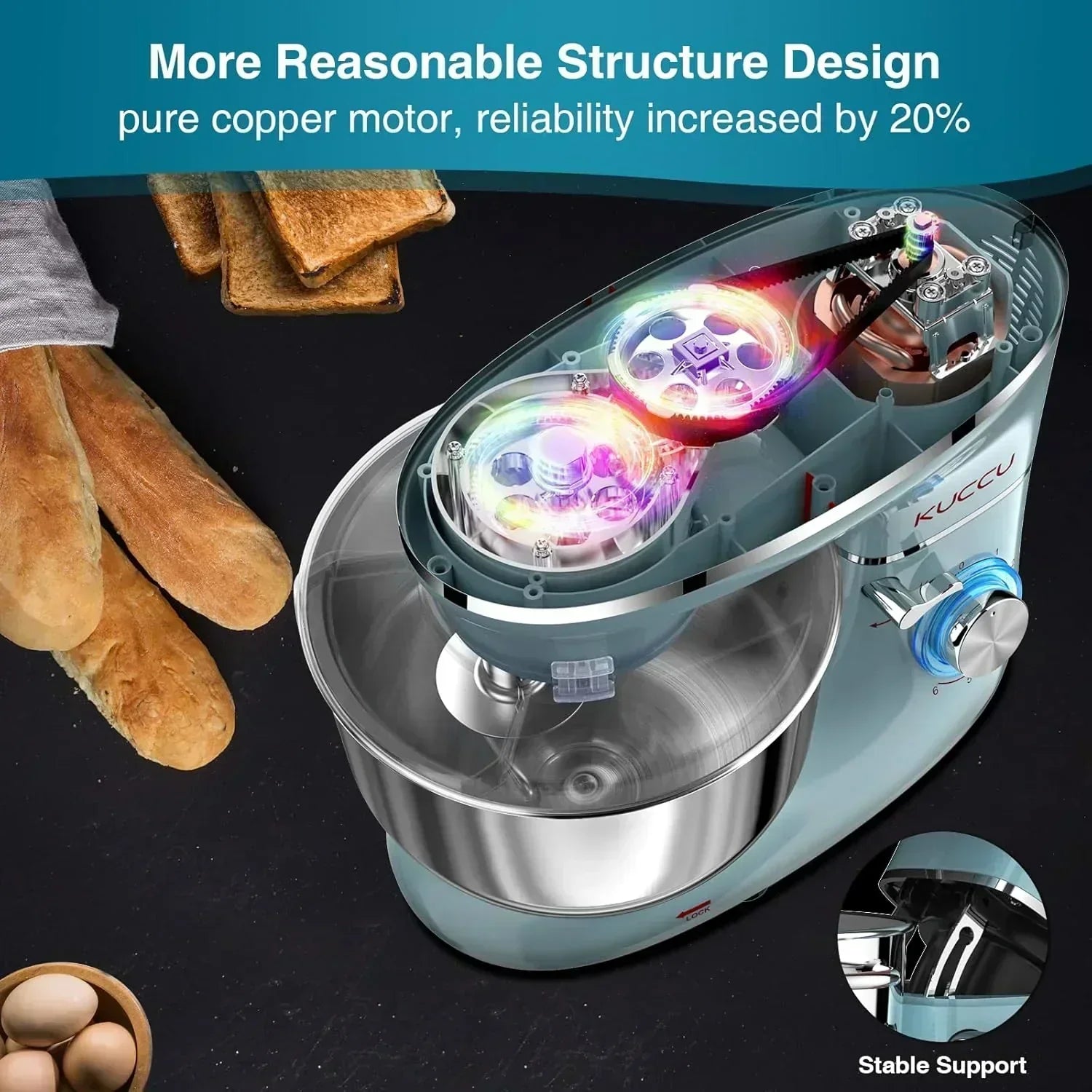 Stand Mixer 6.5 Qt 660W 6-Speed Tilt-Head Food Dough Mixer Kitchen Electric Mixer Stainless Steel