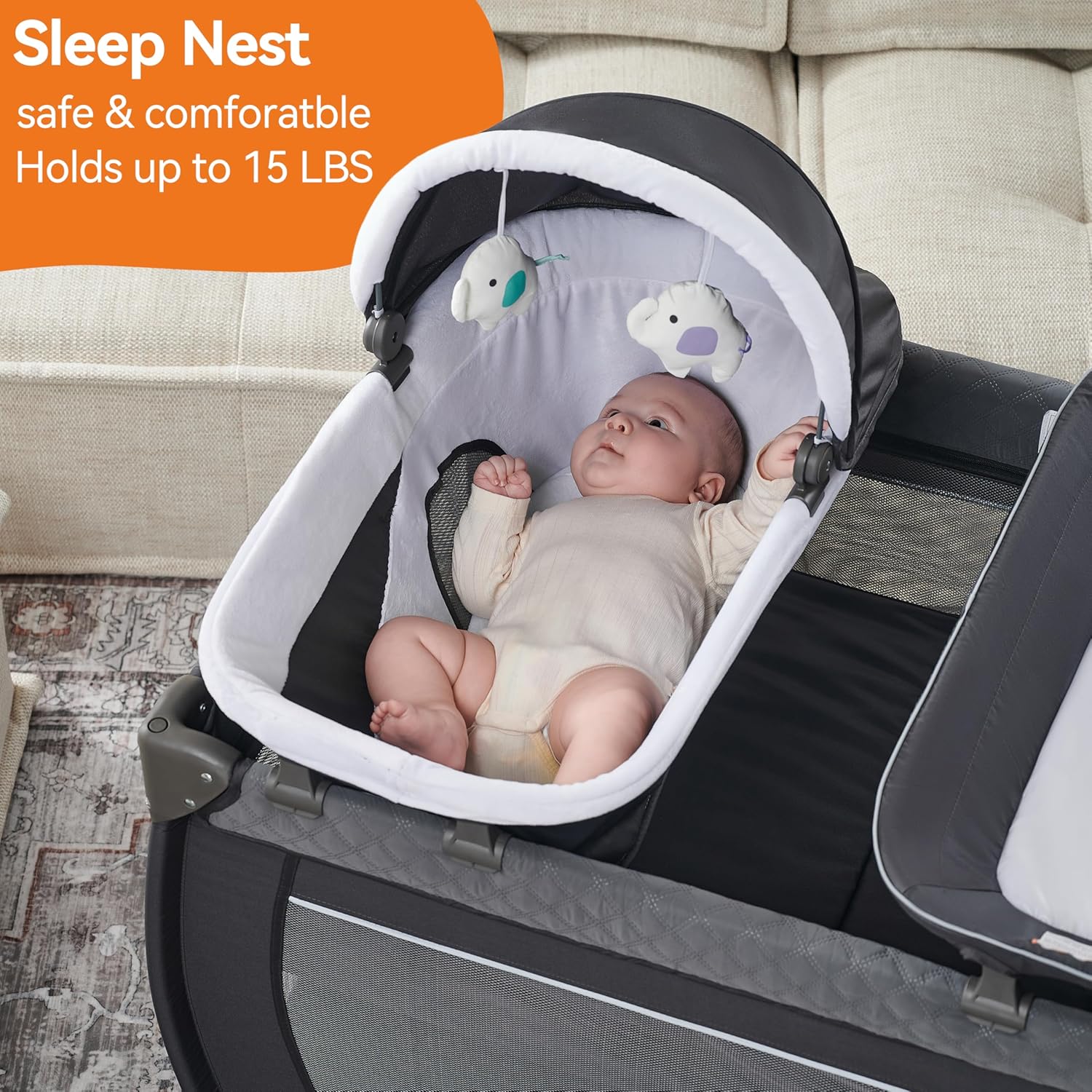 Pamo Babe Baby Playpen - Heavy-duty steel frame provides a safe sleeping space and portable crib