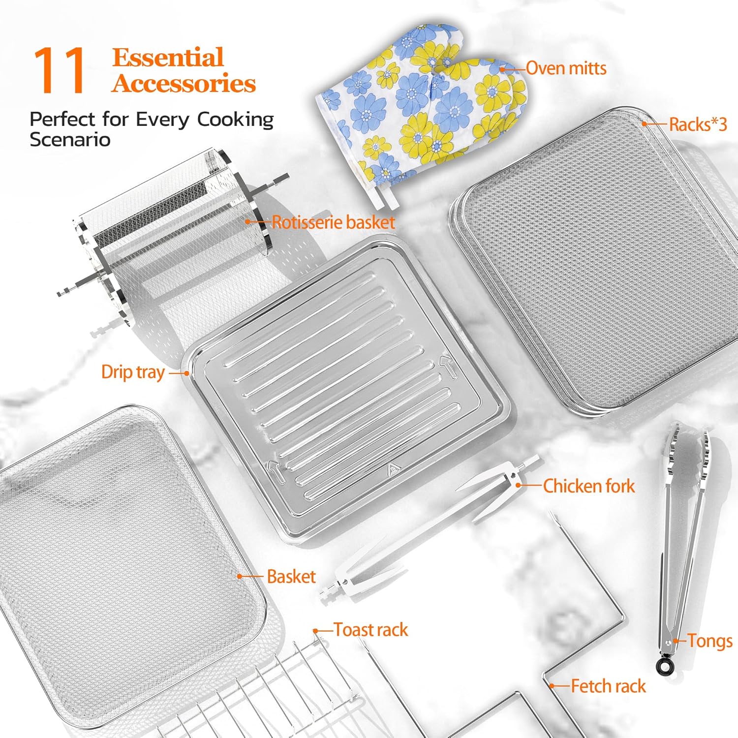 Large 20-quart air fryer 10-in-1 combo with window rotisserie 3 dehydrator racks ETL certified