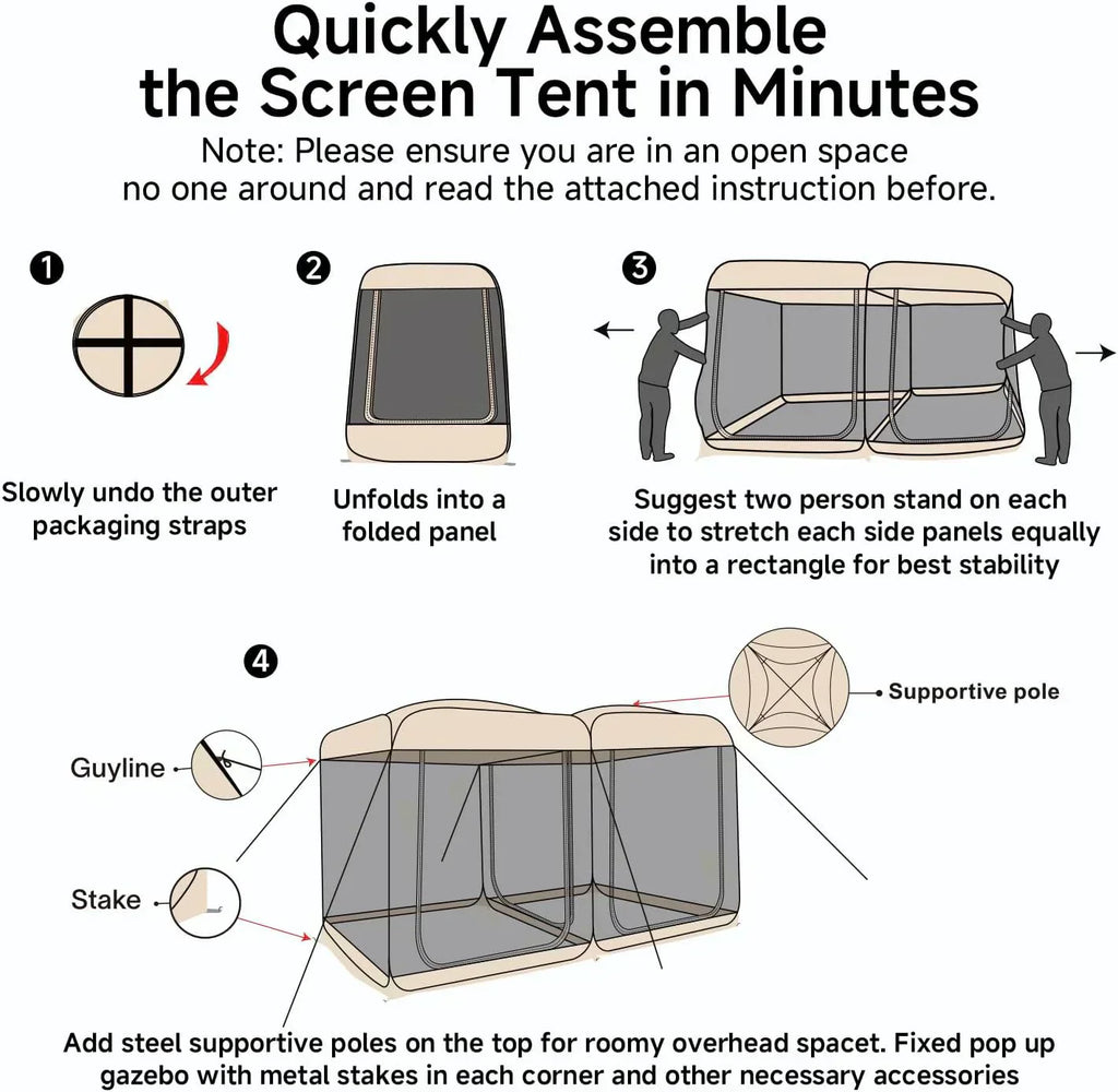 Screen gazebo sleeps 6-10-15 people Igloo-style canopy tent mosquito net on the sides Perfect