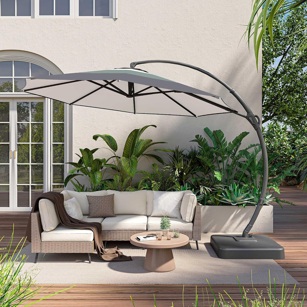 LAUSAINT HOME Outdoor Patio Umbrella with Base included 11 FT Deluxe Curvy Cantilever Umbrella