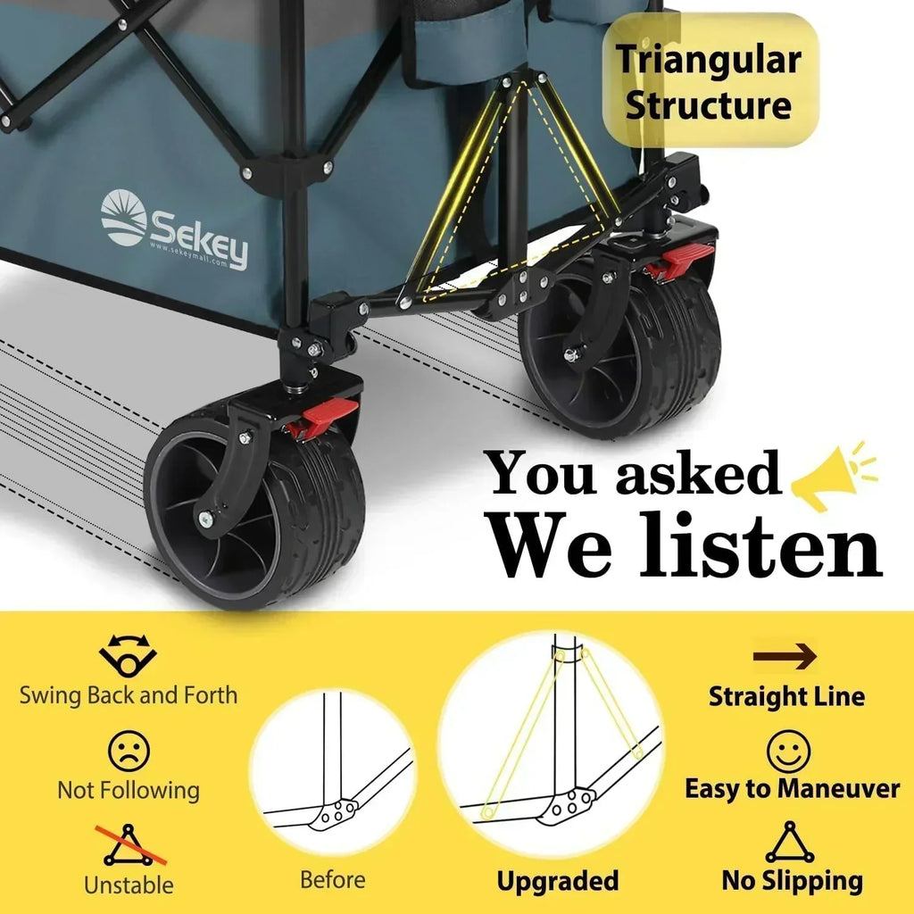 Sekey 48 Inch Long Foldable Extended Travel Cart 440 Lbs Folding Multi-Purpose Garden Cart