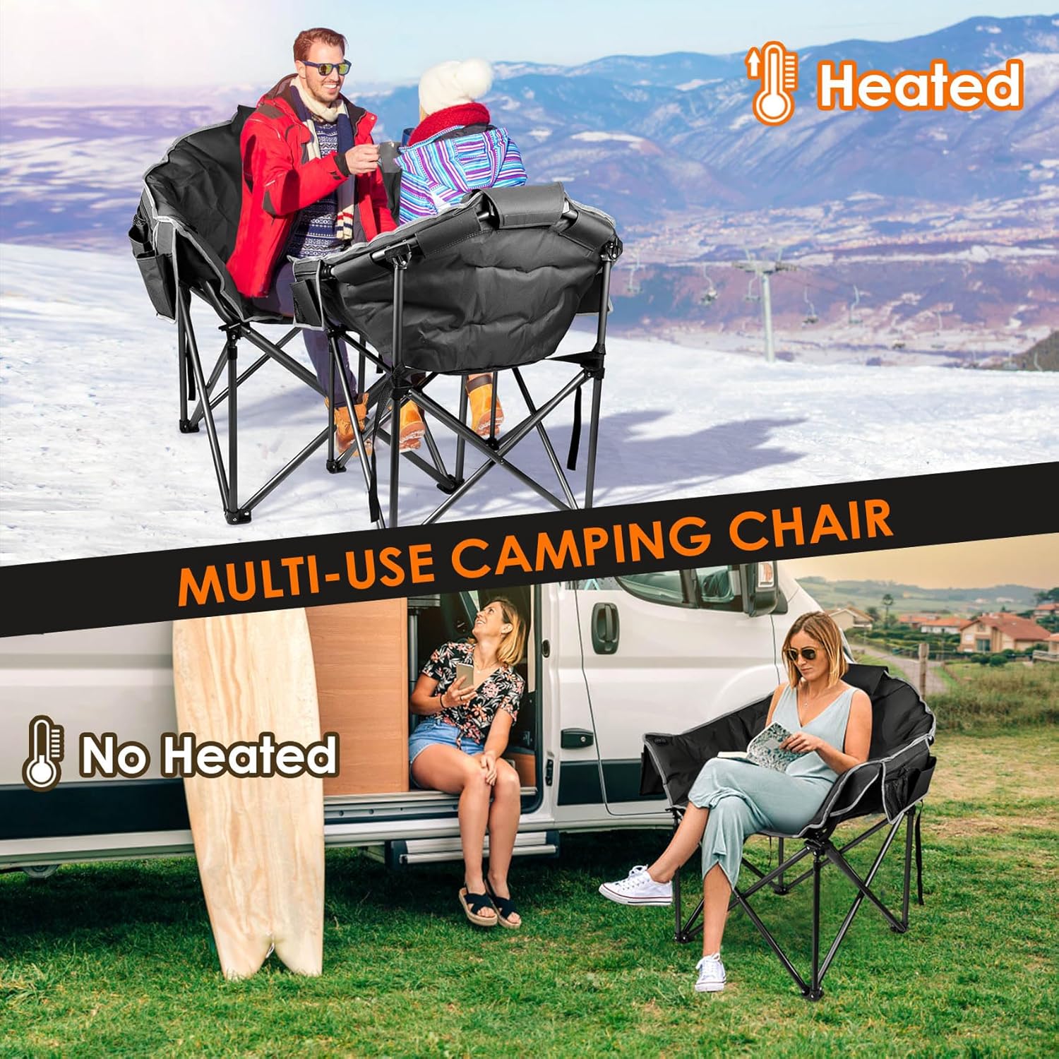 Heated Camping Chair Extra Large Heated Chair Outdoor Sports Chair with 3 Heat Levels on Back