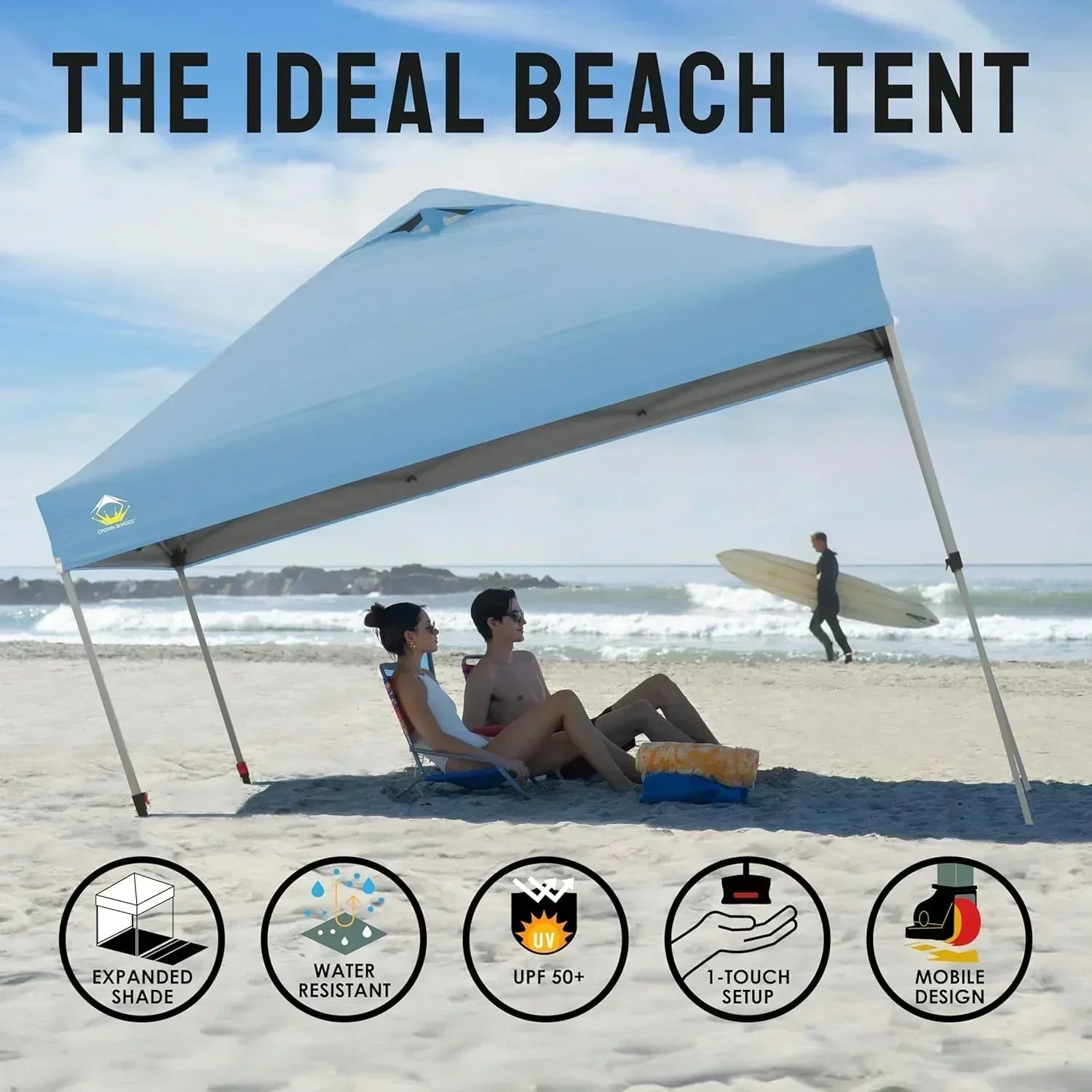 10x10 Pop-Up Awning One-Click Installation Beach Tent Outdoor Sunshade Silver Coated Top