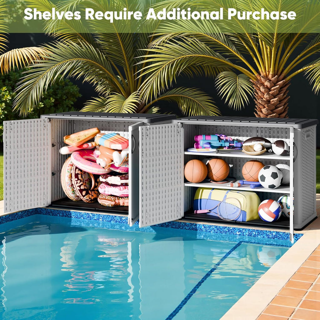 Devoko Outdoor Storage Cabinet 26 Cu Ft with Lockable Doors Horizontal Storage Shed Waterproof