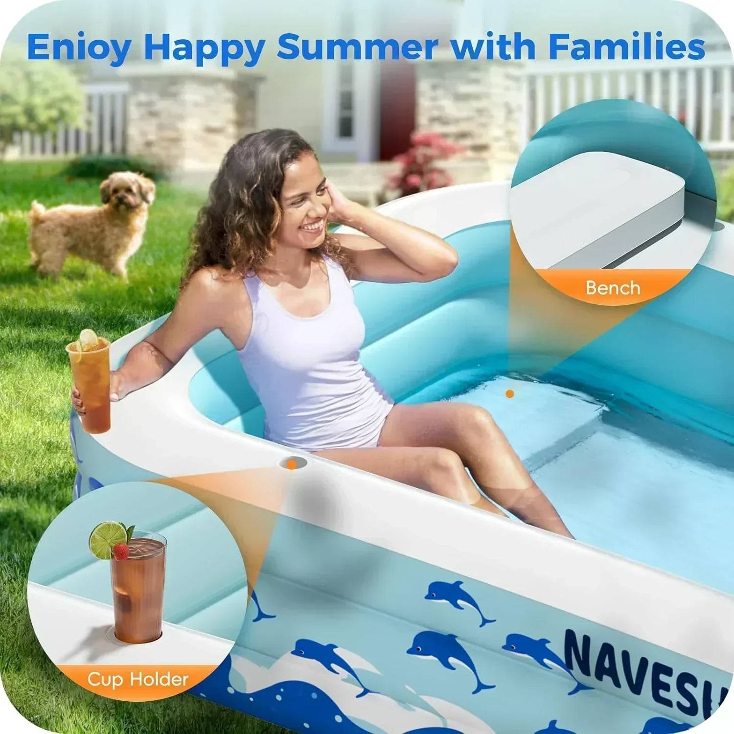 Inflatable Swimming Pool with Seats 130 x 72 x 22 Full-Sized Durable PVC Thickened