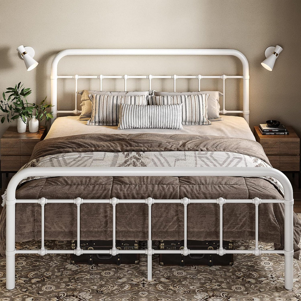 Allewie Queen Size Metal Platform Bed Frame with Victorian Style Wrought Iron-Art Headboard