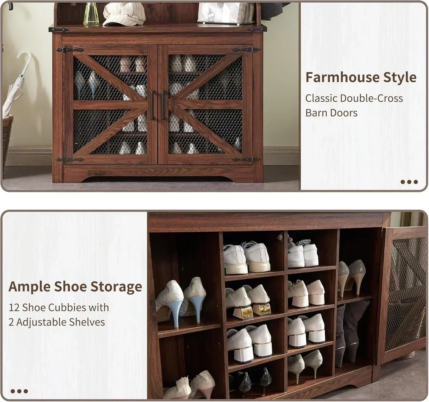 JXQTLINGMU 59-inch Farmhouse Foyer Tree Shoe Storage Entryway Bench Foyer Coat Rack Cabinet