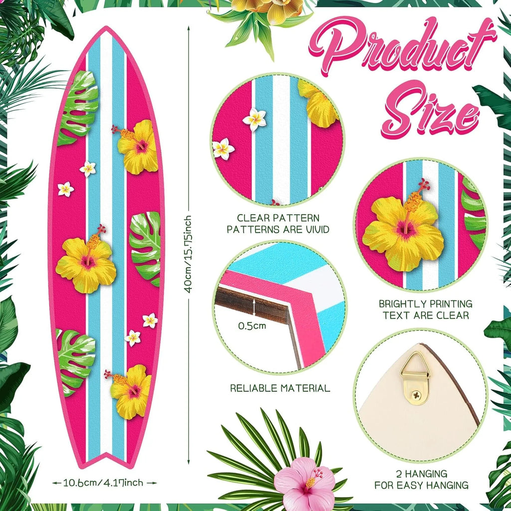 Blulu 4 Pcs Surfboard Wall Decor Surfboard Wall Hanging Sign Wooden Beach Decoration Summer Theme Decor Hawaiian Luau Party Decoration for Home Bar Aloha Tropical Birthday Party(Tiki)