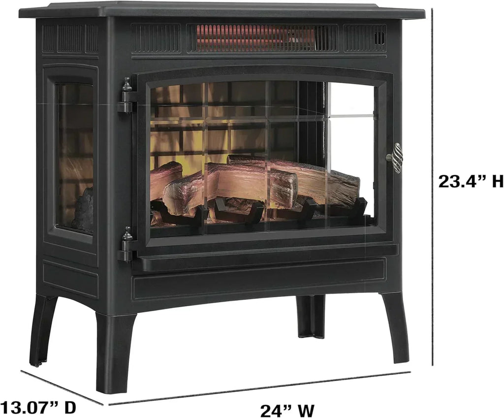 Freestanding Electric Fireplace Stove Heater with 3D Flame Effect for 1000 Sq. Ft