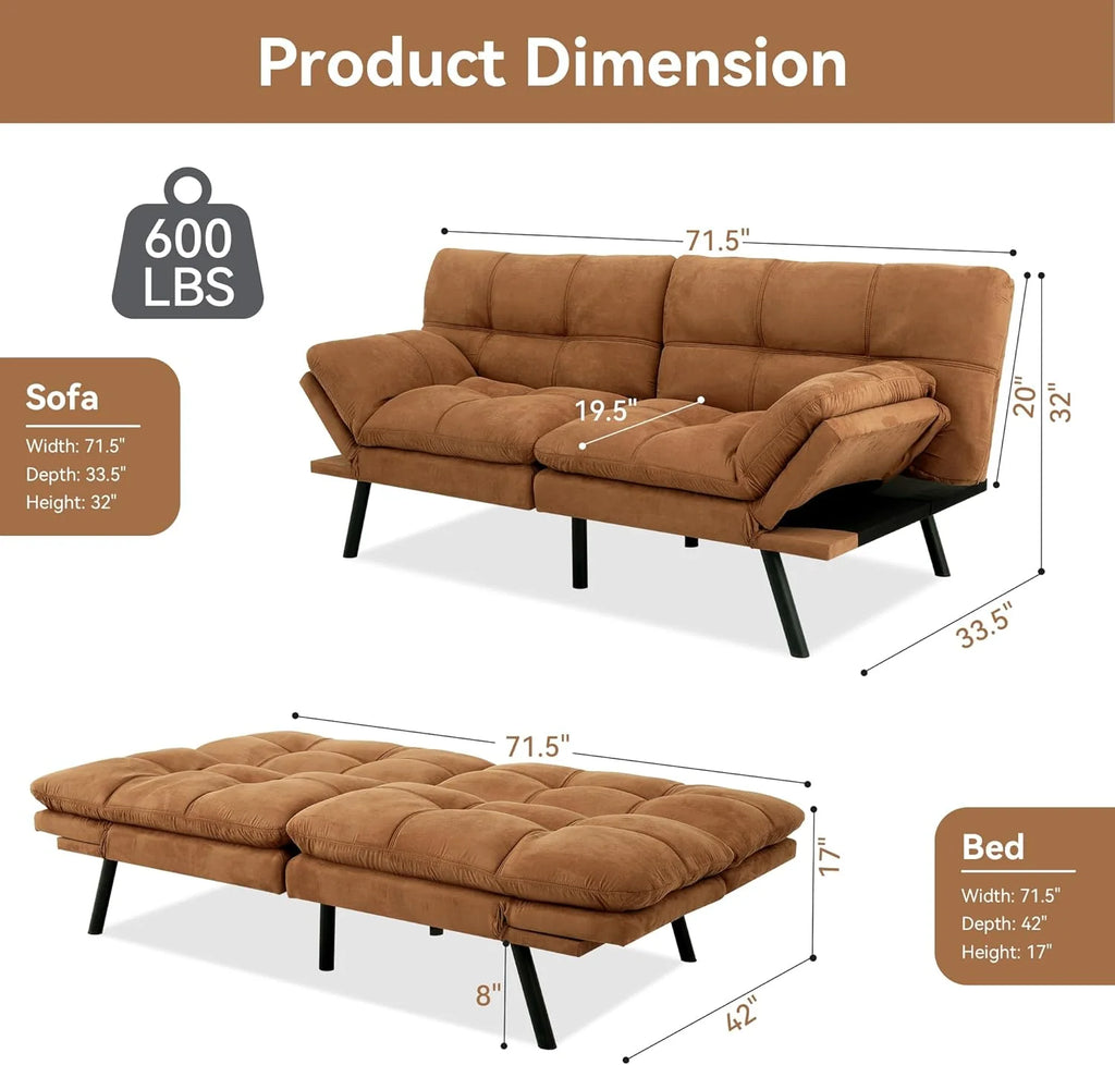 Amazon Basics Brown Loveseat,Convertible Couch Memory Foam Futon Sofa Bed Modern Sleeper Sofa for Small Compact Living Room,Office,Apartment, Linen Fabric