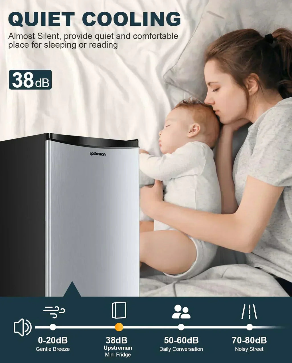 Upstreman 3.2 Cu.Ft Mini Fridge Freezer Single Door Fridge Dorm Fridge Adjustable Thermostat