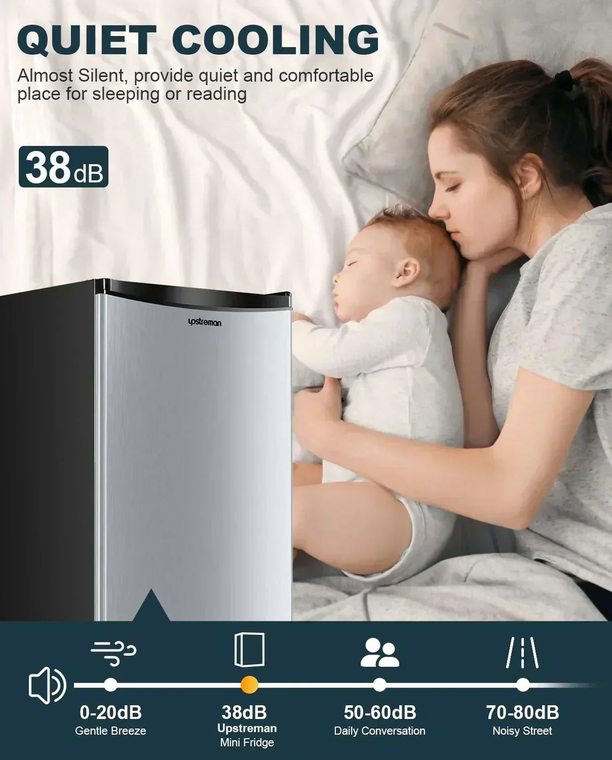 Upstreman 3.2 Cu.Ft Mini Fridge Freezer Single Door Fridge Dorm Fridge Adjustable Thermostat